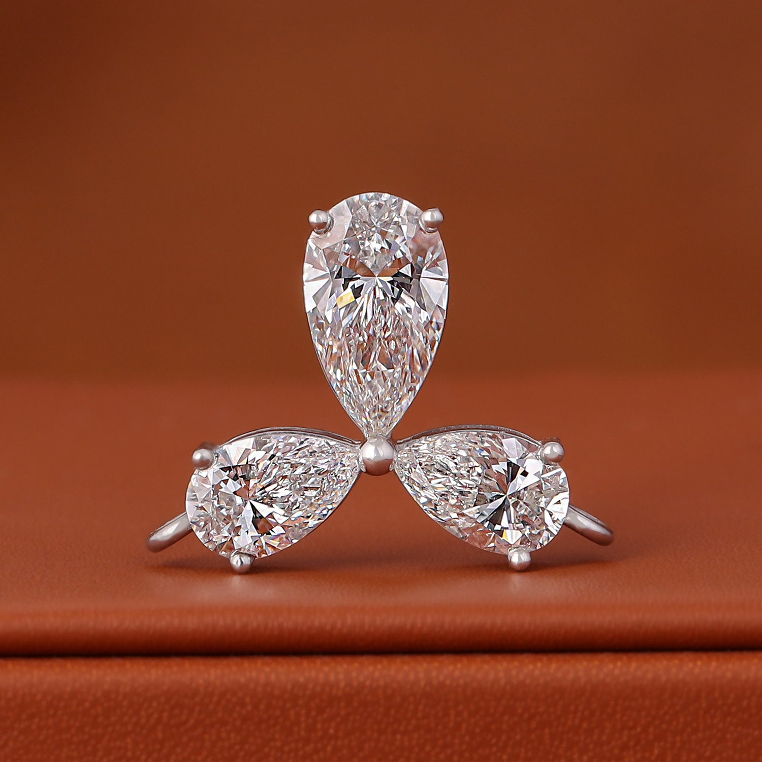 Three Stone Pear Cut Lab Diamond Pendant 14K Solid Gold Diamond Necklace IGI Certified