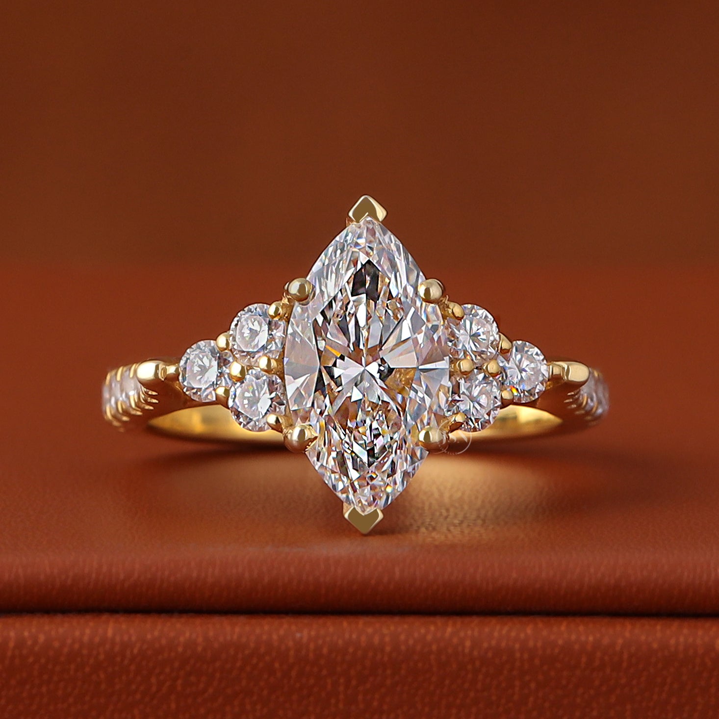 3 CT Marquise Cut Lab Grown Diamond Pave Engagement Ring 14K Yellow Gold Vintage Cluster Setting IGI Certified