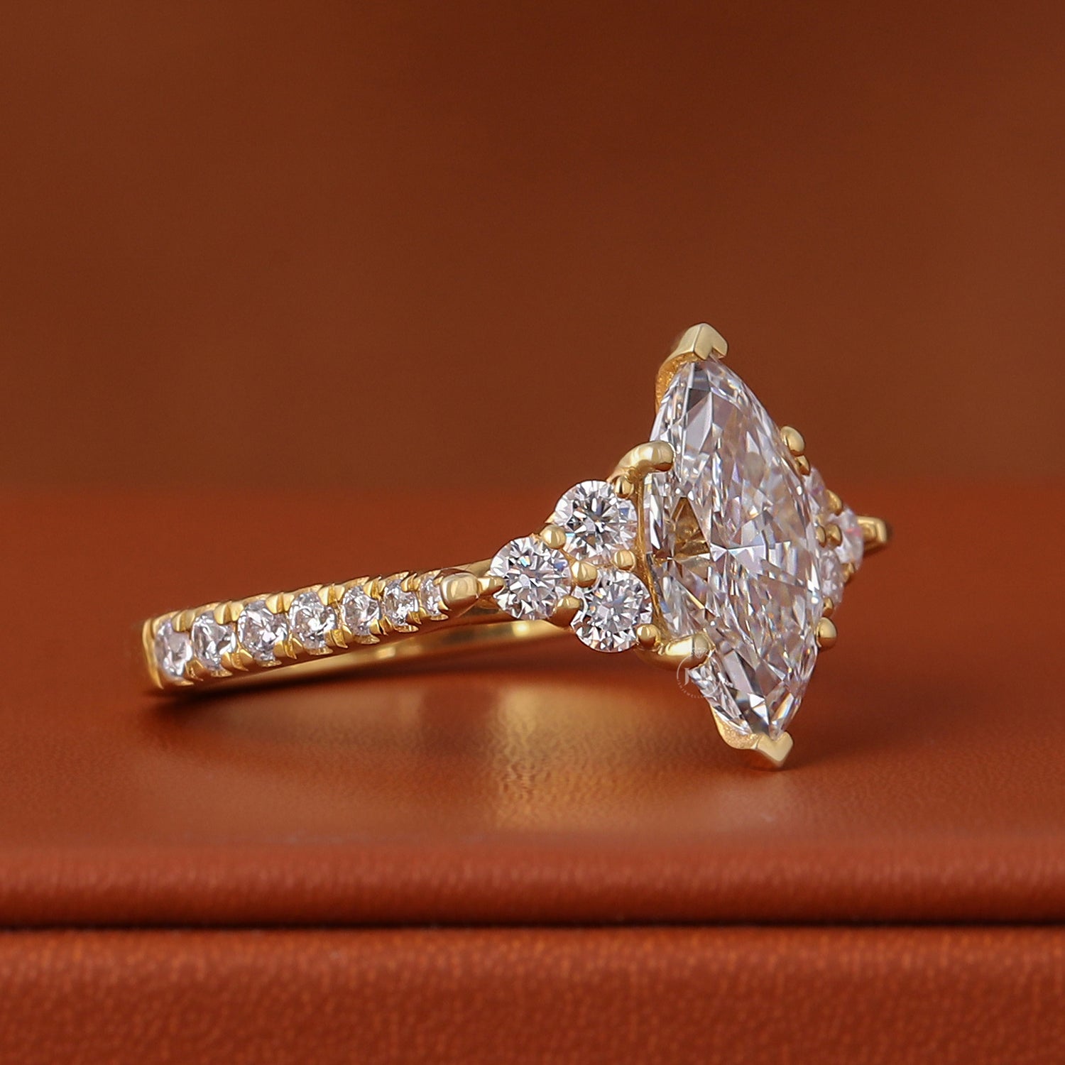 3 CT Marquise Cut Lab Grown Diamond Pave Engagement Ring 14K Yellow Gold Vintage Cluster Setting IGI Certified