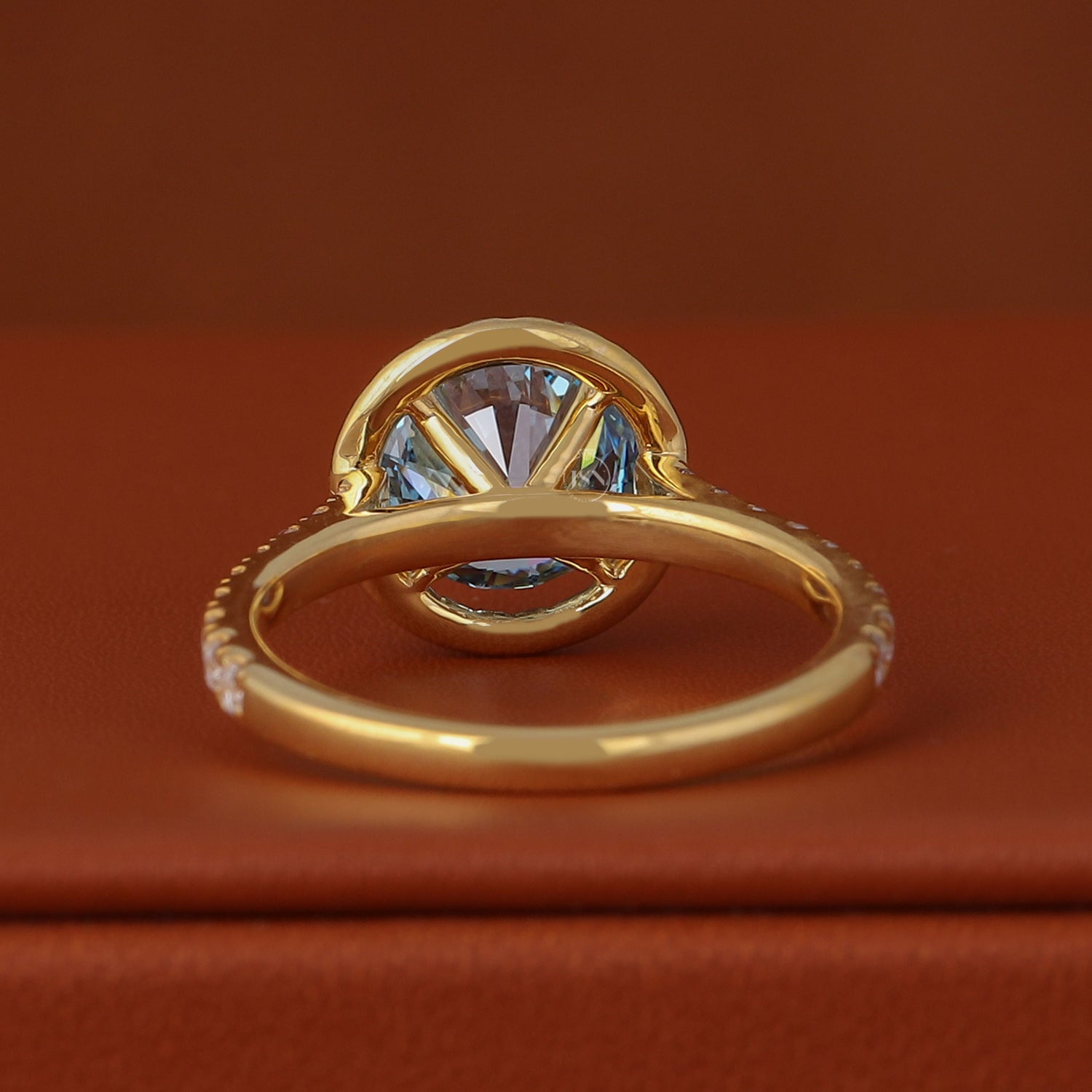 2.00 CT Round Blue Lab Diamond Engagement Ring, 14k Gold Halo Pave Wedding Ring