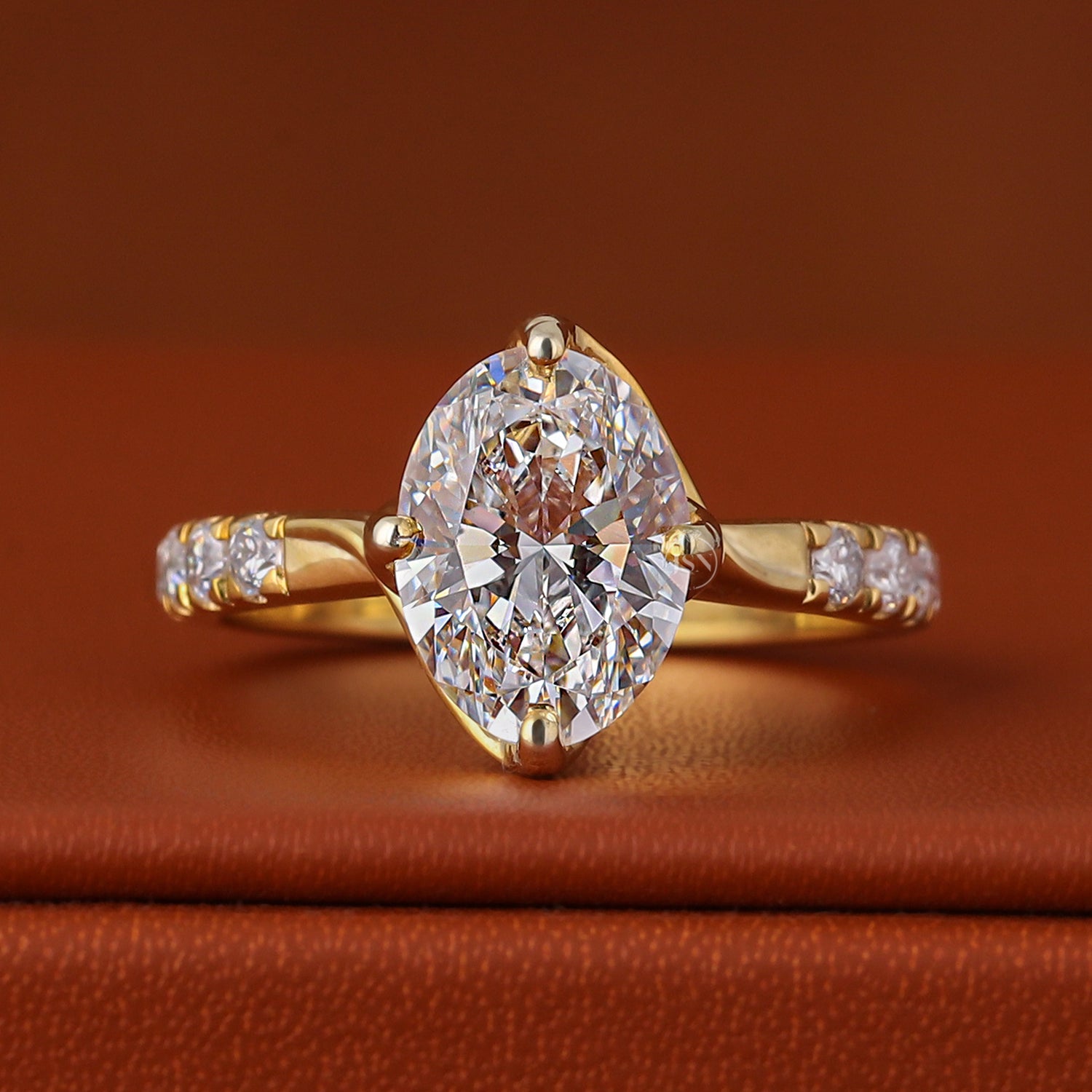 1.50 CT Oval Lab-Grown Diamond Engagement Ring 14k Solid Gold Pave Band (IGI Certified)