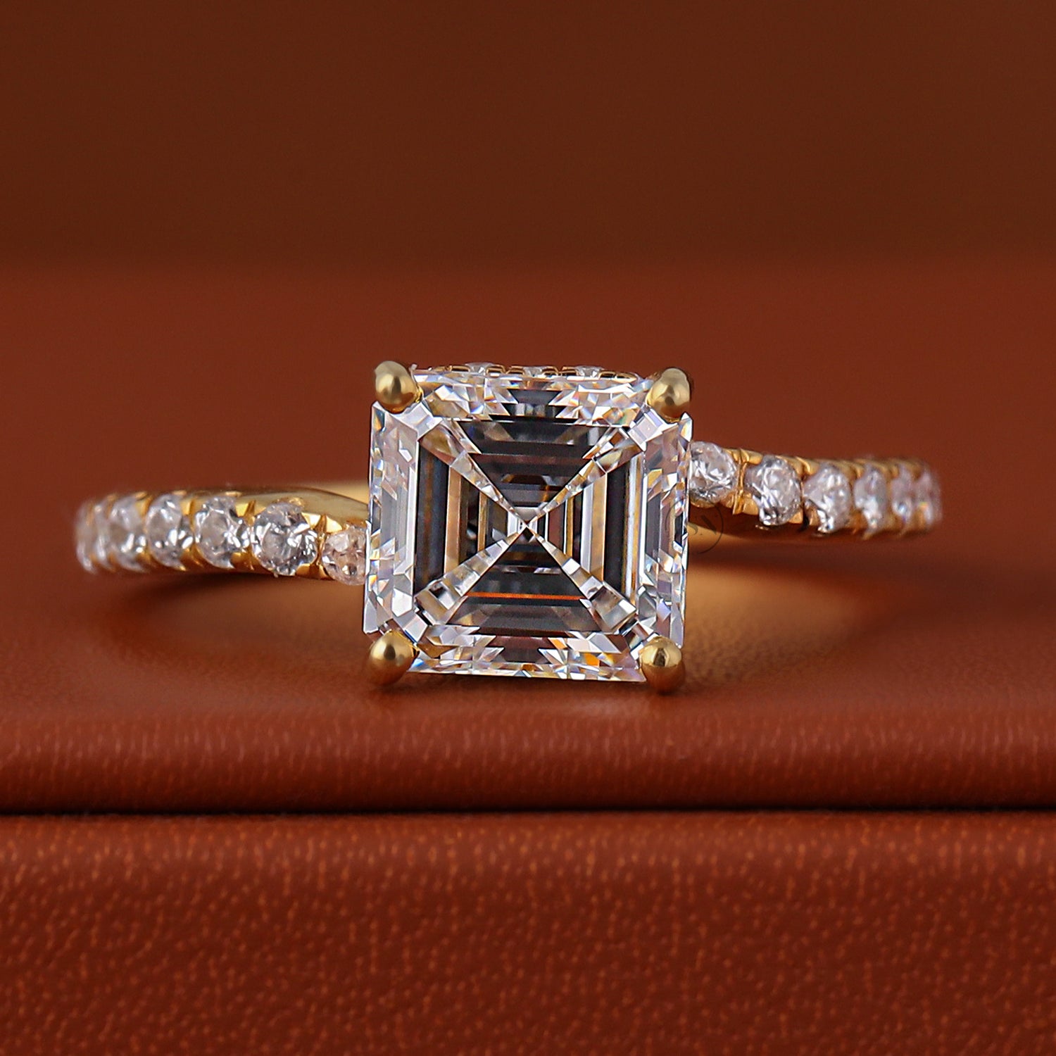 1.50 Carat Asscher Cut Lab-Grown Diamond Engagement Ring | Bypass Pave Band Ring