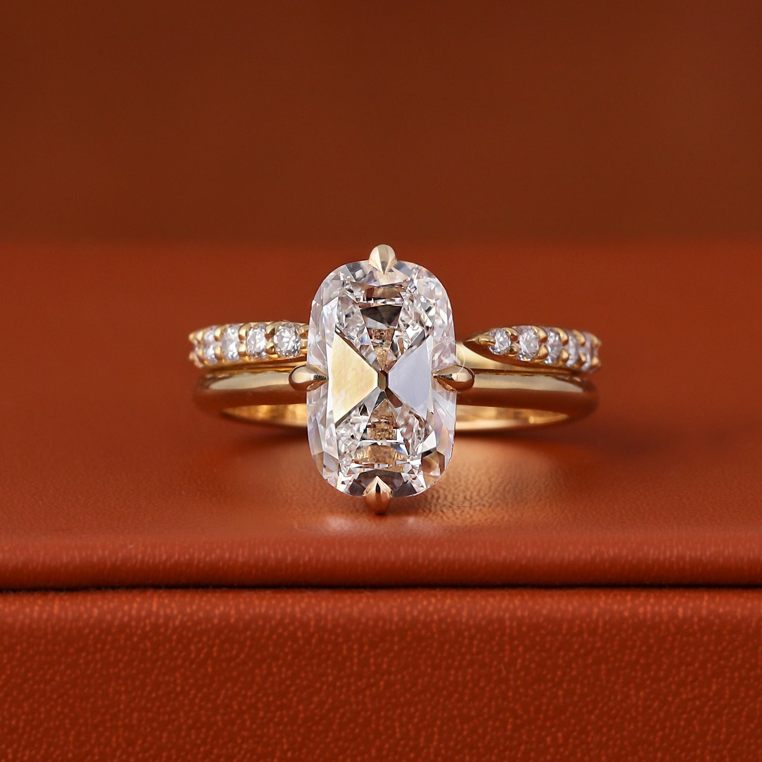 4 CT Cushion Old Mine Cut Lab Diamond Bridal Ring Set Solitaire Anniversary Ring 14k Solid Gold