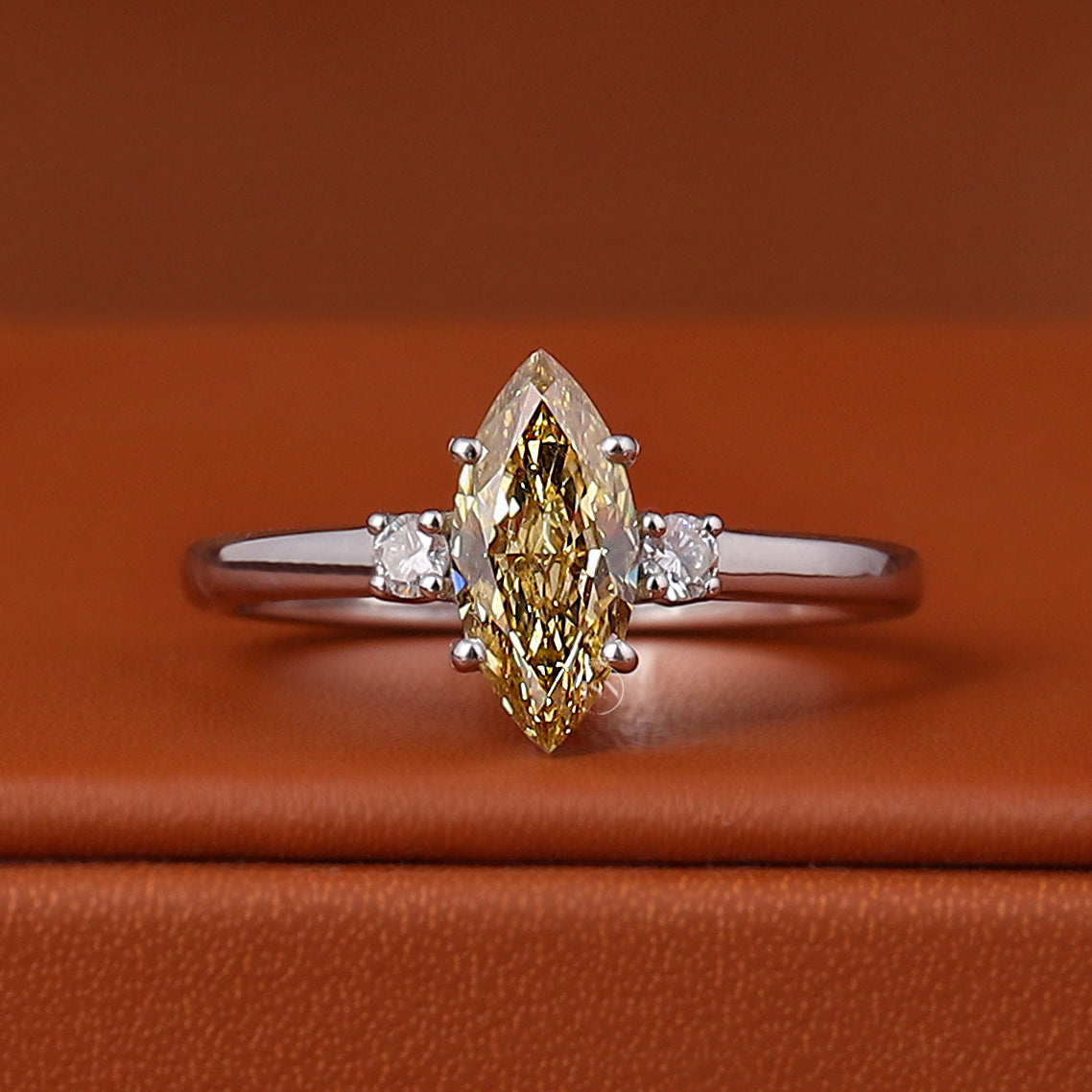 2 Carat Marquise Cut Yellow Lab Grown Diamond Engagement Ring White Gold Three Stone Ring