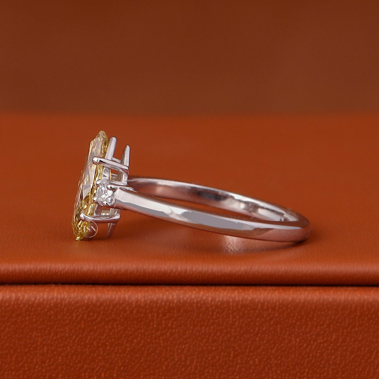 2 Carat Marquise Cut Yellow Lab Grown Diamond Engagement Ring White Gold Three Stone Ring