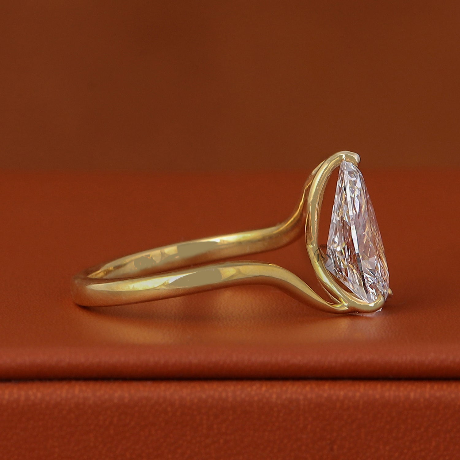 2.50 CT Pear Cut Lab Diamond Solitaire Engagement Ring Bypass Setting IGI Certified Solid Yellow Gold