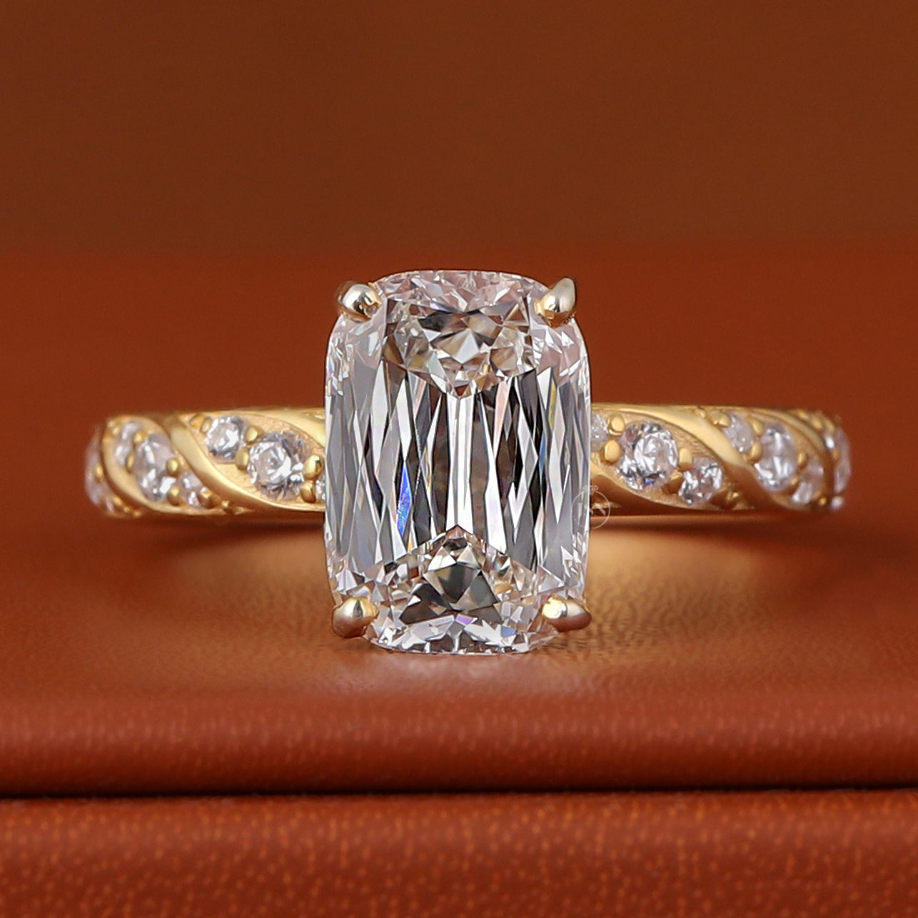 Ashoka Cut Lab Diamond Engagement Ring 14k Yellow Gold Vintage Pave IGI Certified