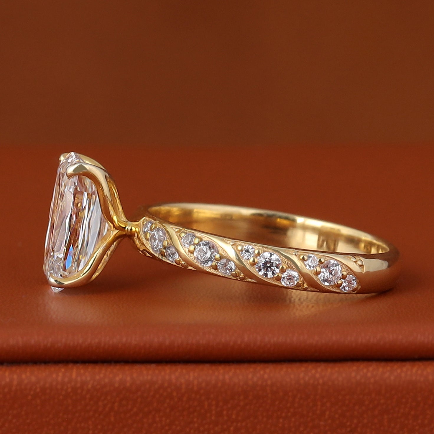 Ashoka Cut Lab Diamond Engagement Ring 14k Yellow Gold Vintage Pave IGI Certified