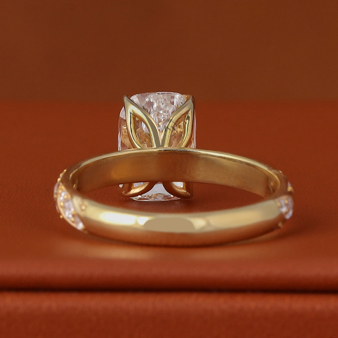 Ashoka Cut Lab Diamond Engagement Ring 14k Yellow Gold Vintage Pave IGI Certified