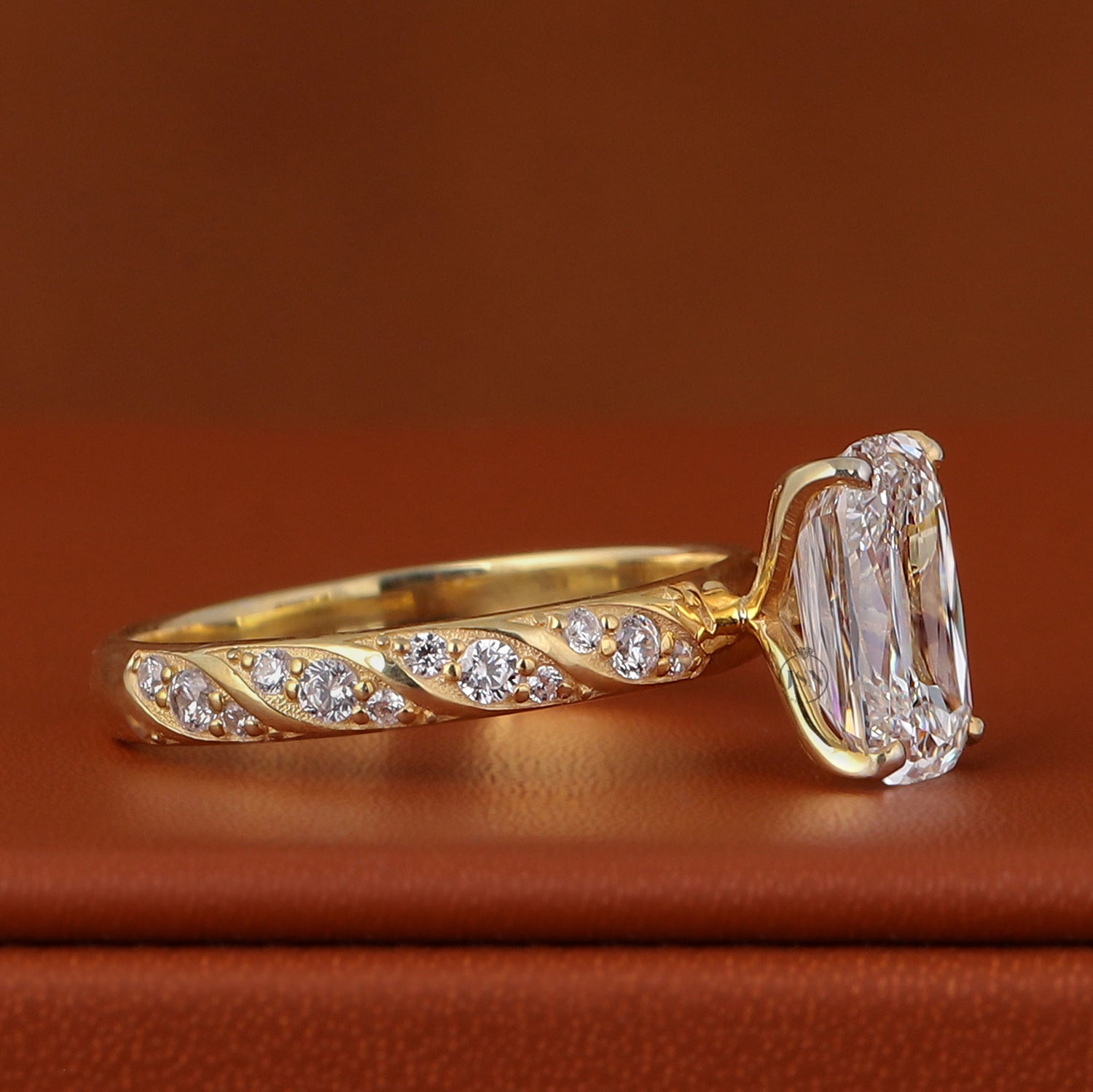 Ashoka Cut Lab Diamond Engagement Ring 14k Yellow Gold Vintage Pave IGI Certified