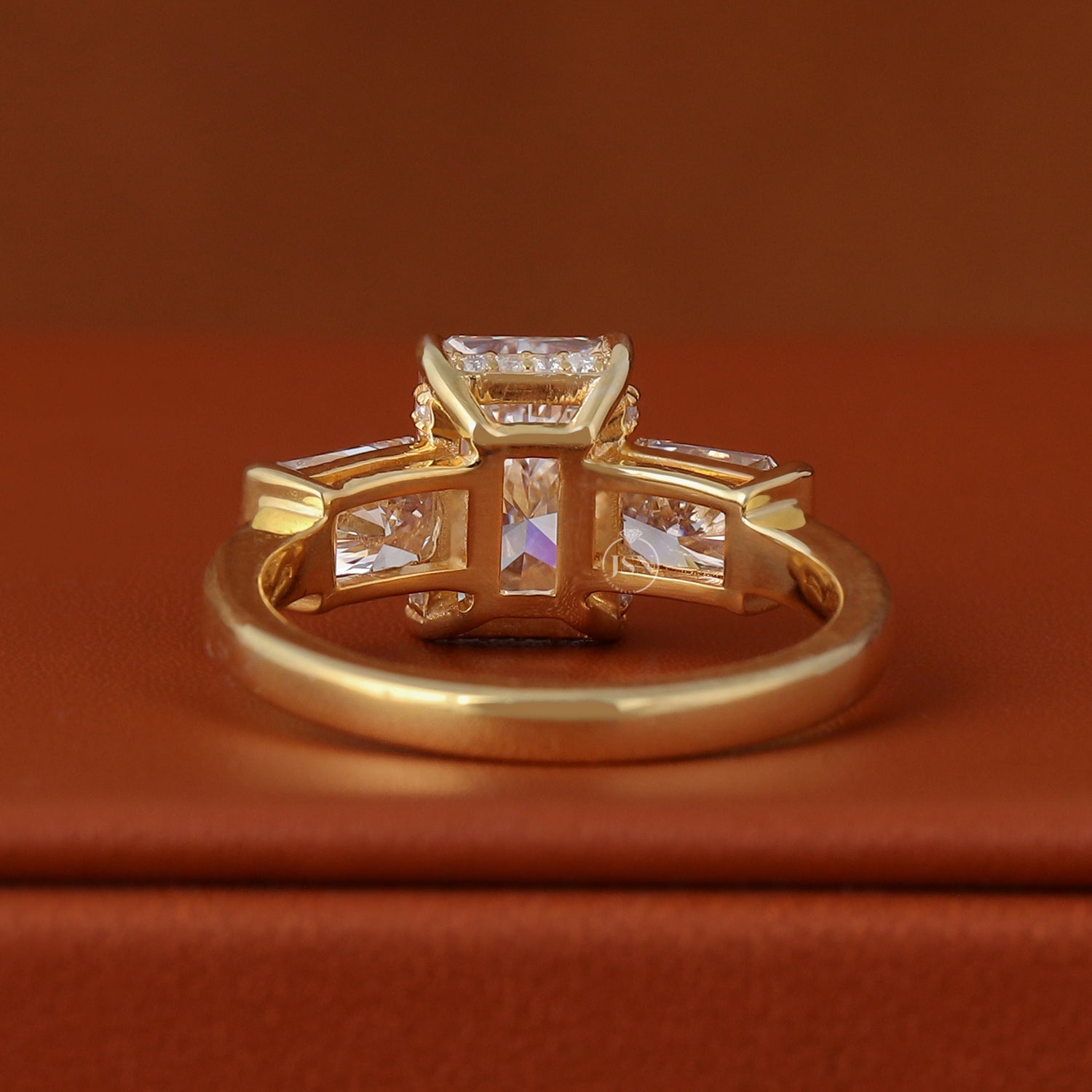 3.00 Carat IGI CERTIFIED Elongated Radiant Cut Lab Created Diamond Engagement Ring Three Stone Hidden Halo CVD Diamonds 14k Yellow Gold