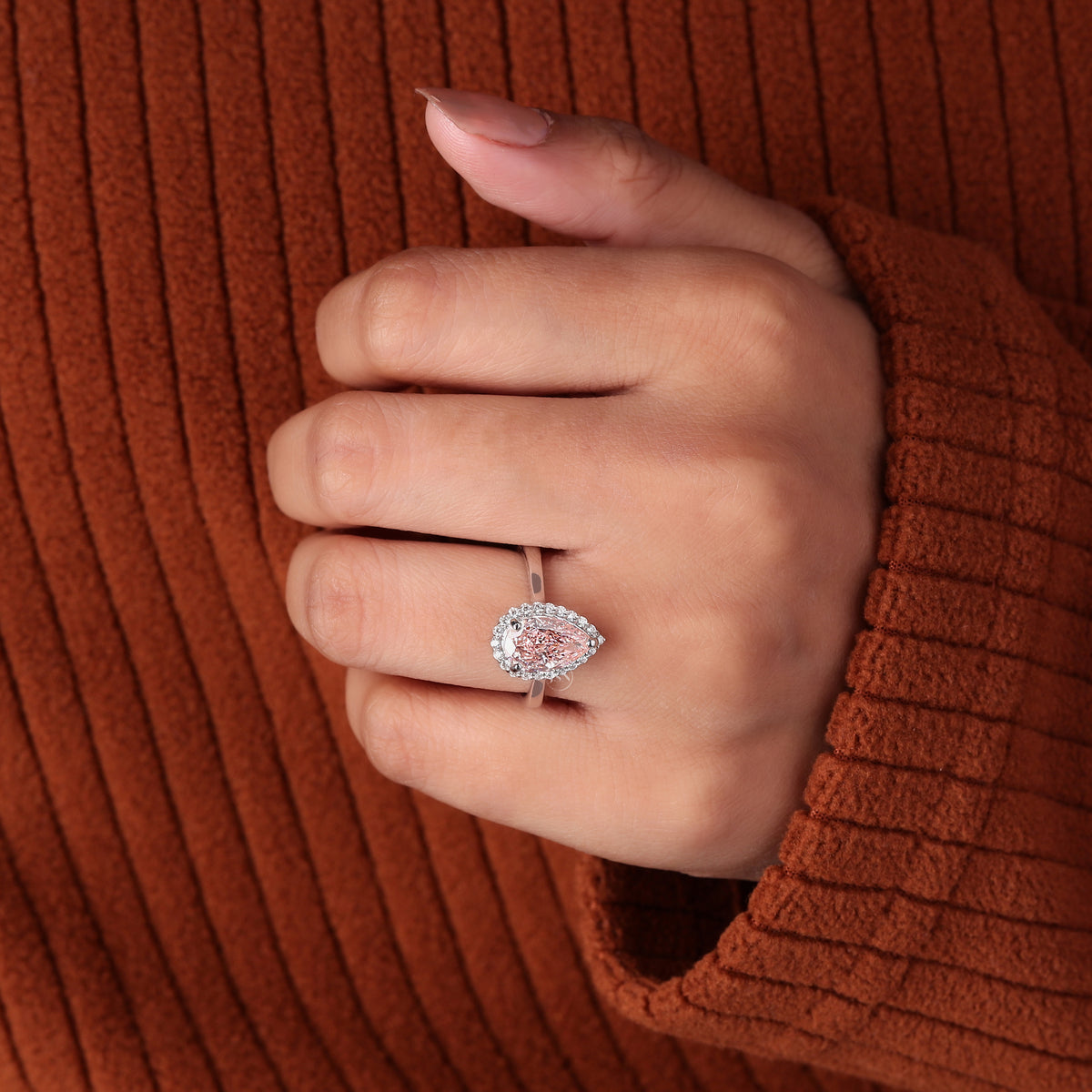 2 Carat Pink Pear Cut Lab Grown Diamond Halo Engagement Ring 14k Solid Gold