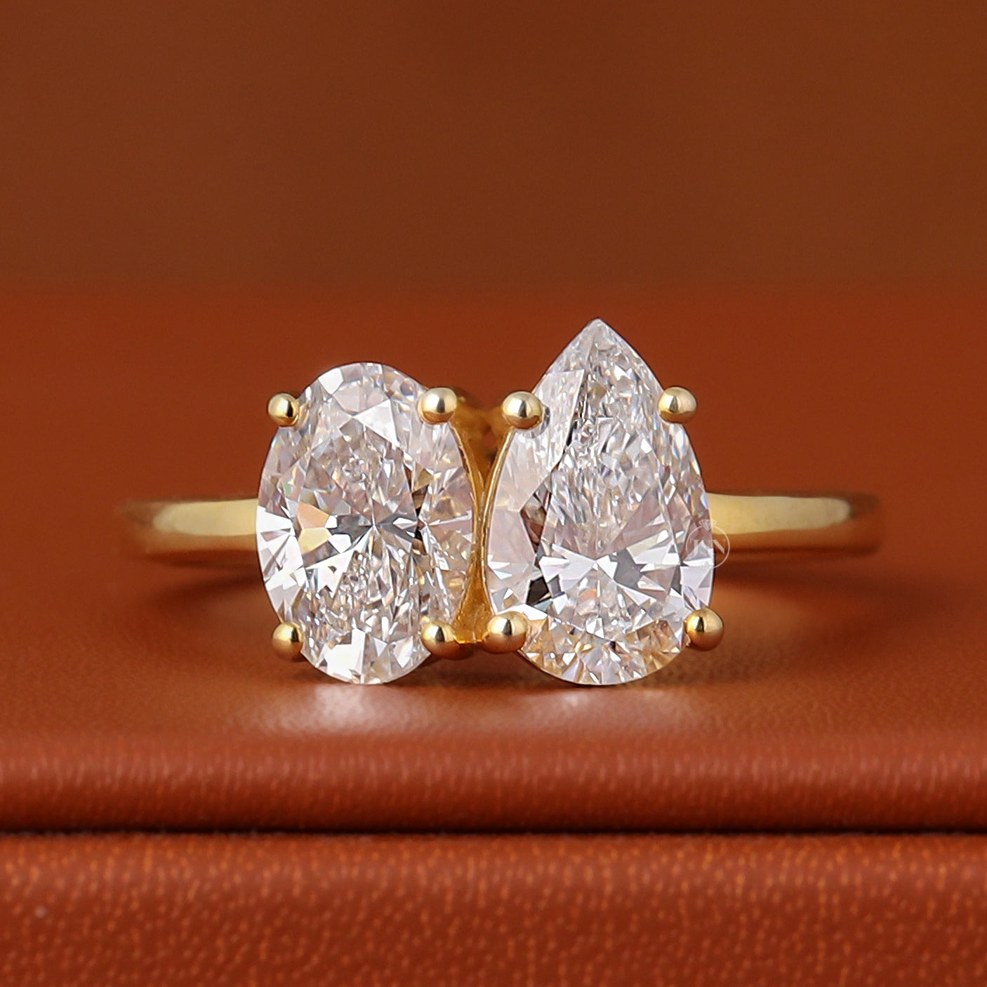 2.00 TCW Pear + Oval Cut Lab Grown Diamond Engagement Ring 14k Solid Gold Two Stone Wedding Band Toi et Moi Ring