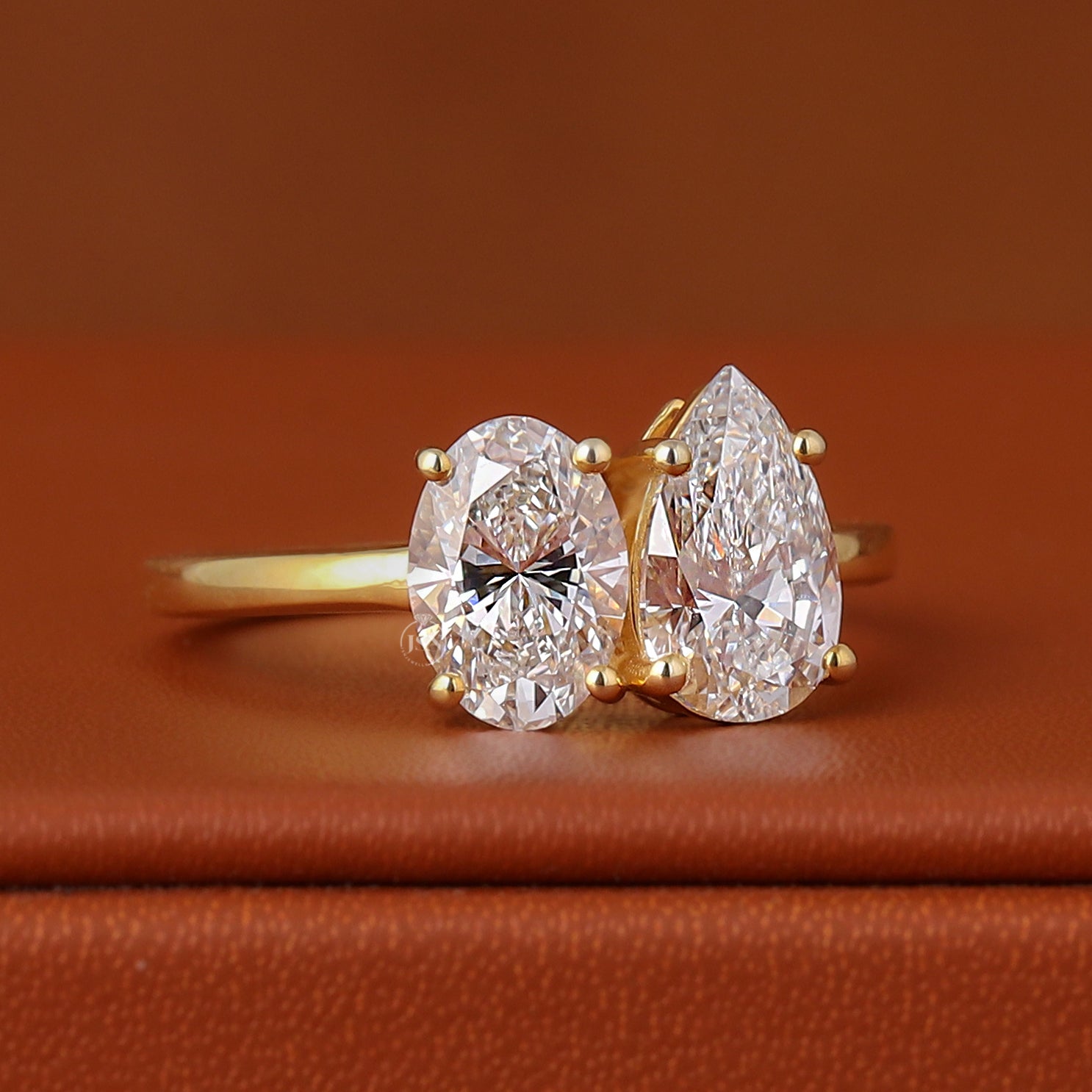 2.00 TCW Pear + Oval Cut Lab Grown Diamond Engagement Ring 14k Solid Gold Two Stone Wedding Band Toi et Moi Ring