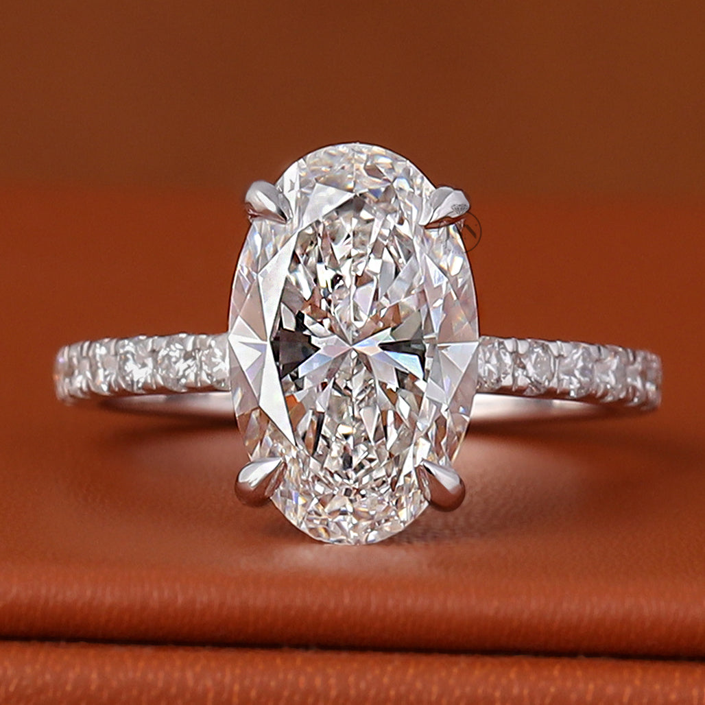 Oval Cut Lab-Grown Diamond Engagement Ring | Hidden Halo & Pave Wedding Band Ring