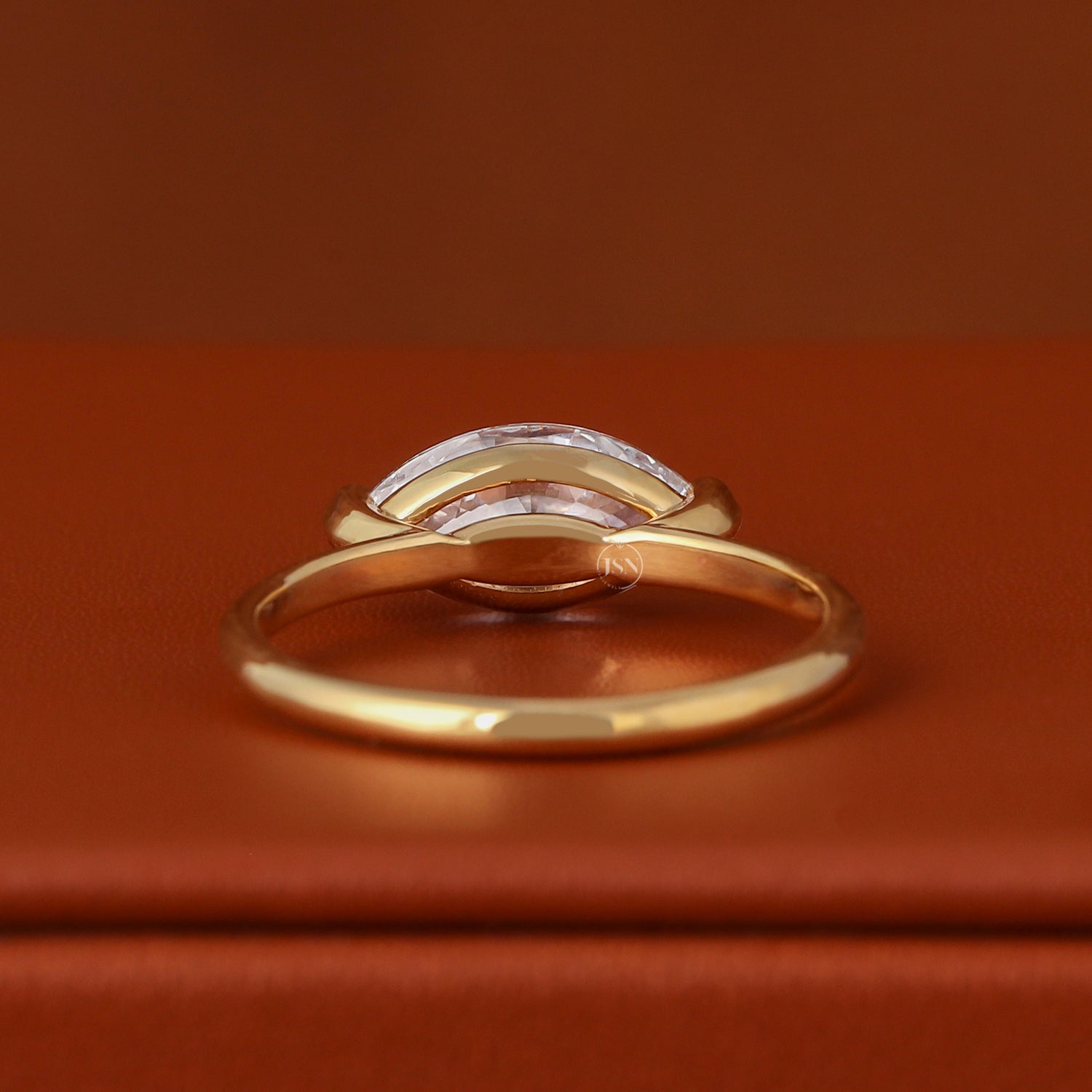 East West Marquise Lab Grown Diamond Engagement Ring: 18K Yellow Gold Solitaire