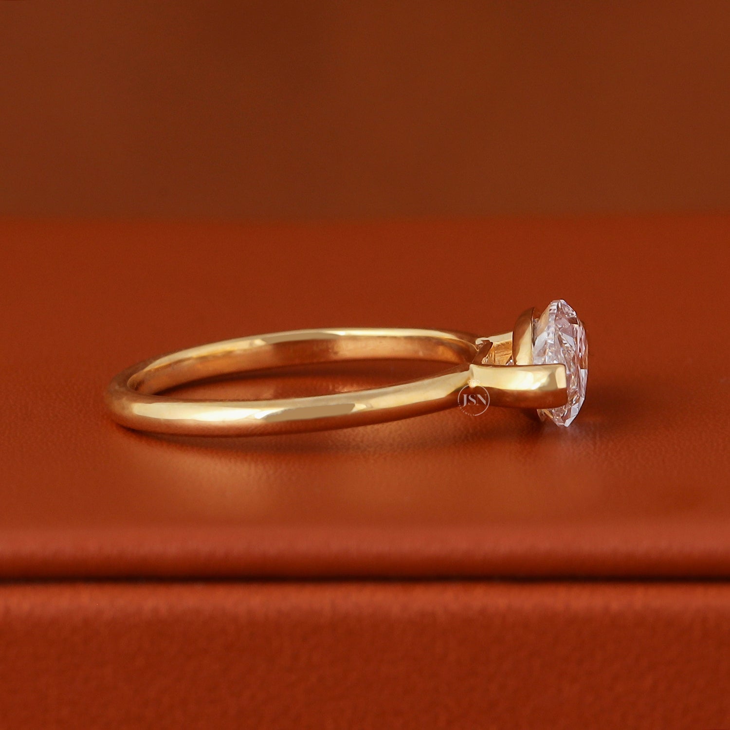 East West Marquise Lab Grown Diamond Engagement Ring: 18K Yellow Gold Solitaire