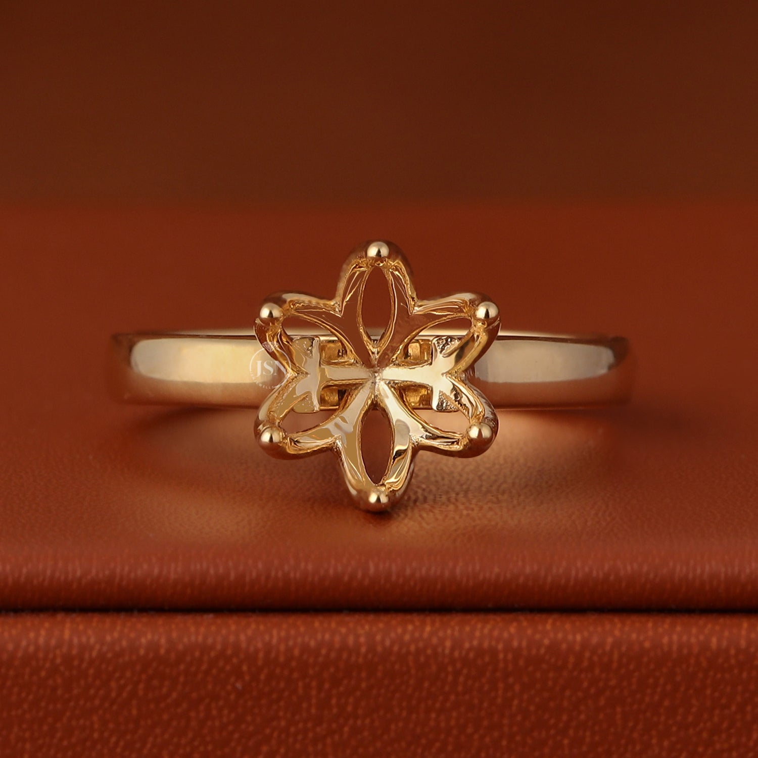 Vintage 14K Gold Flower Tulip Engagement Ring Setting, Petal Cathedral Basket