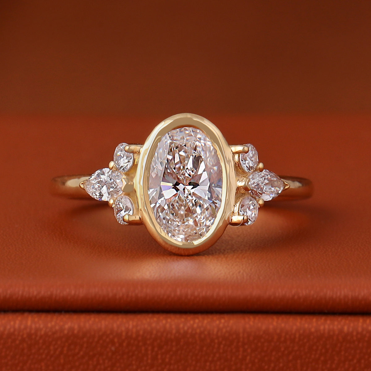 2 CT Oval Lab Diamond Engagement Ring 14k Yellow Gold Bezel Cluster (IGI Certified)