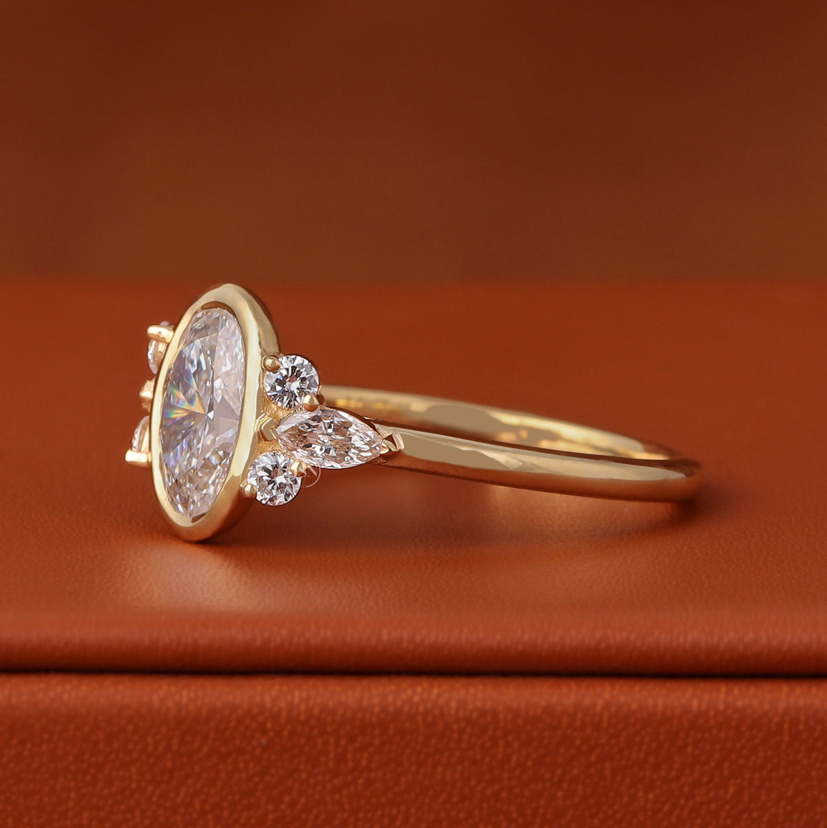 2 CT Oval Lab Diamond Engagement Ring 14k Yellow Gold Bezel Cluster (IGI Certified)