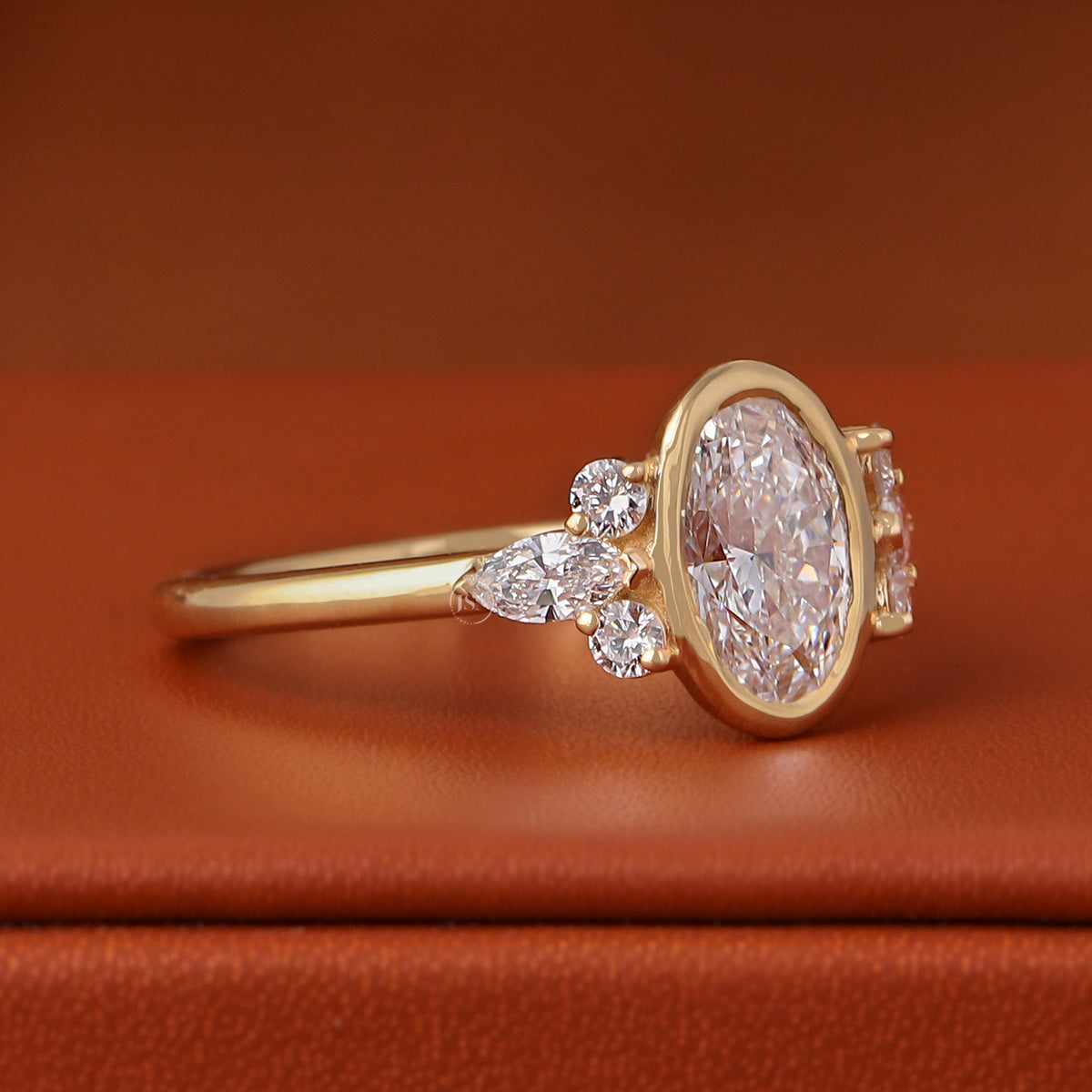 2 CT Oval Lab Diamond Engagement Ring 14k Yellow Gold Bezel Cluster (IGI Certified)