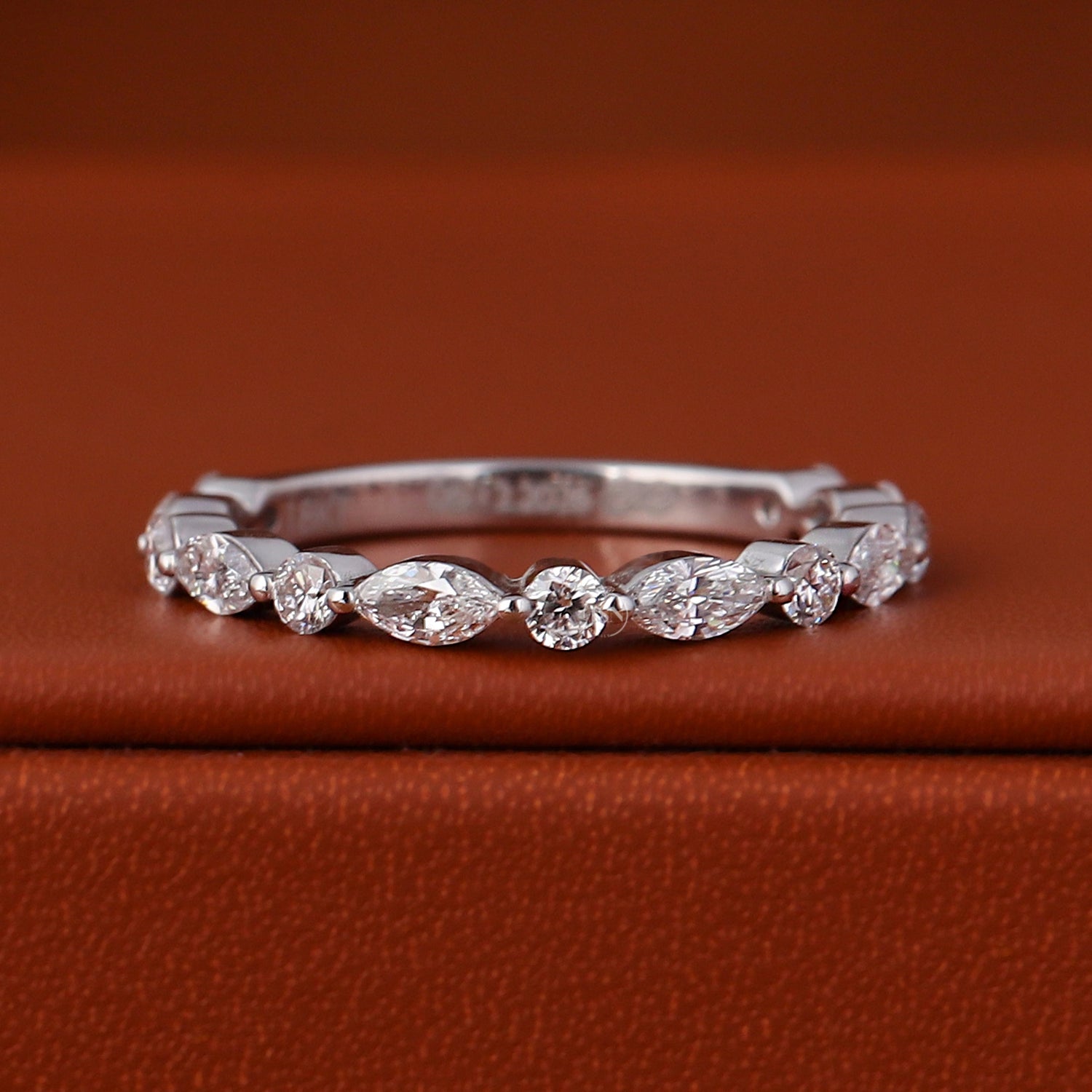 Marquise & Round Cut Lab Grown CVD Diamond Half Eternity Band Anniversary Wedding Ring