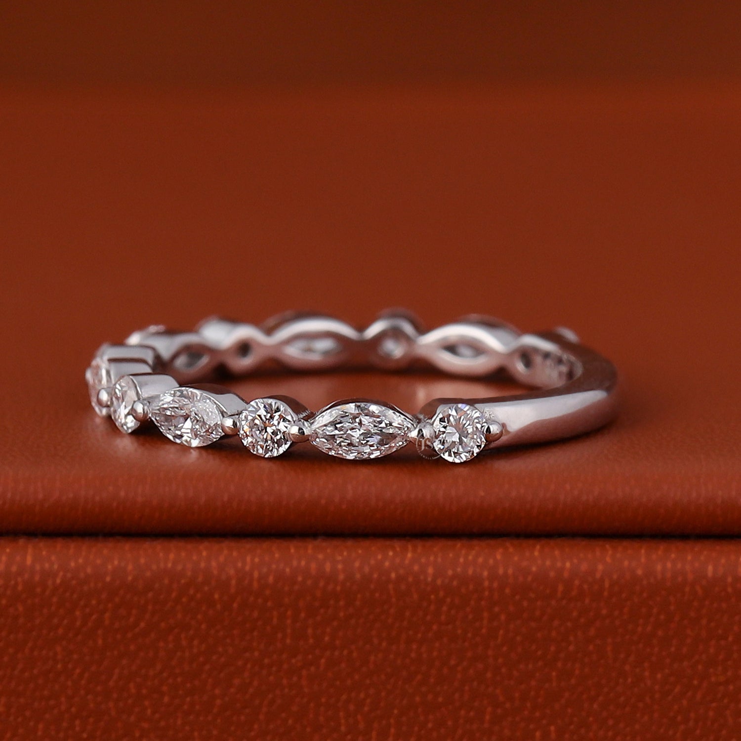 Marquise & Round Cut Lab Grown CVD Diamond Half Eternity Band Anniversary Wedding Ring