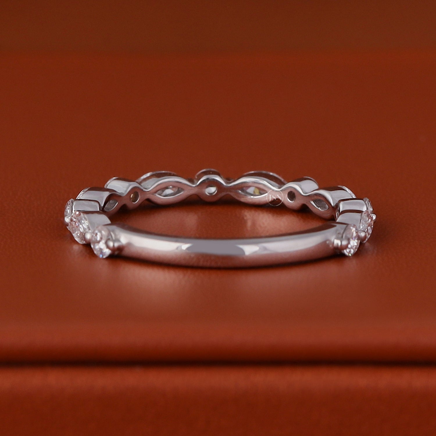 Marquise & Round Cut Lab Grown CVD Diamond Half Eternity Band Anniversary Wedding Ring