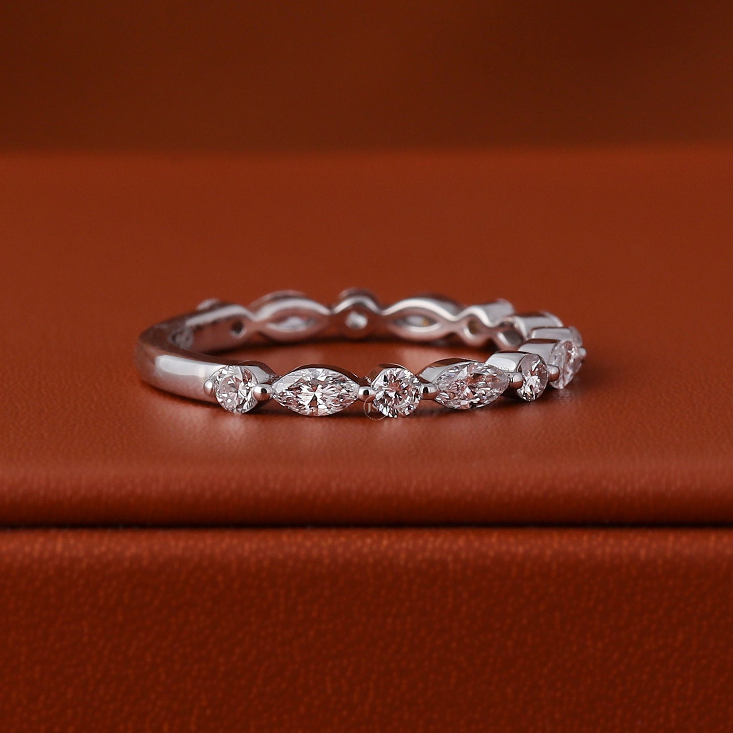 Marquise & Round Cut Lab Grown CVD Diamond Half Eternity Band Anniversary Wedding Ring