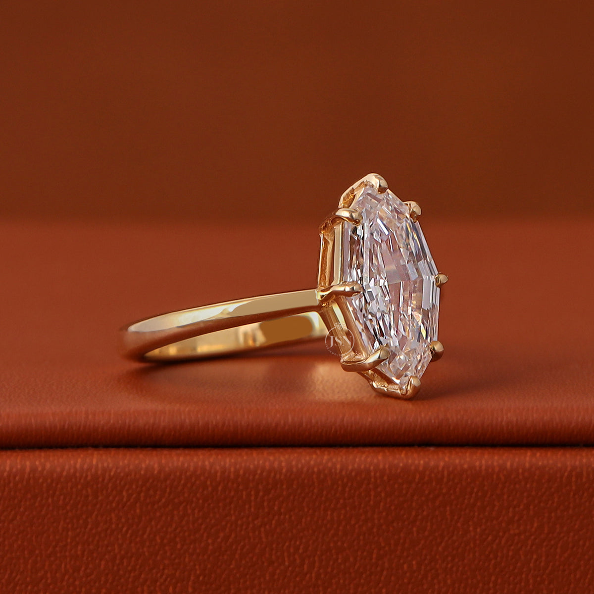 Step Marquise Cut Lab Grown Diamond Solitaire Engagement Ring Eight Prong Setting 14k Gold