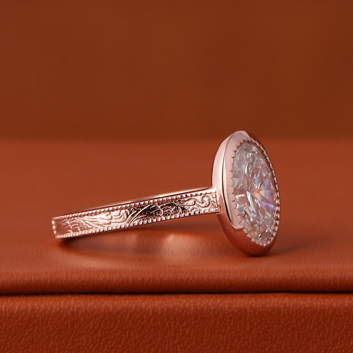3 CT Oval Cut Lab Grown Diamond Solitaire Engagement Ring 14K Gold Bezel Vintage Shank IGI Certified