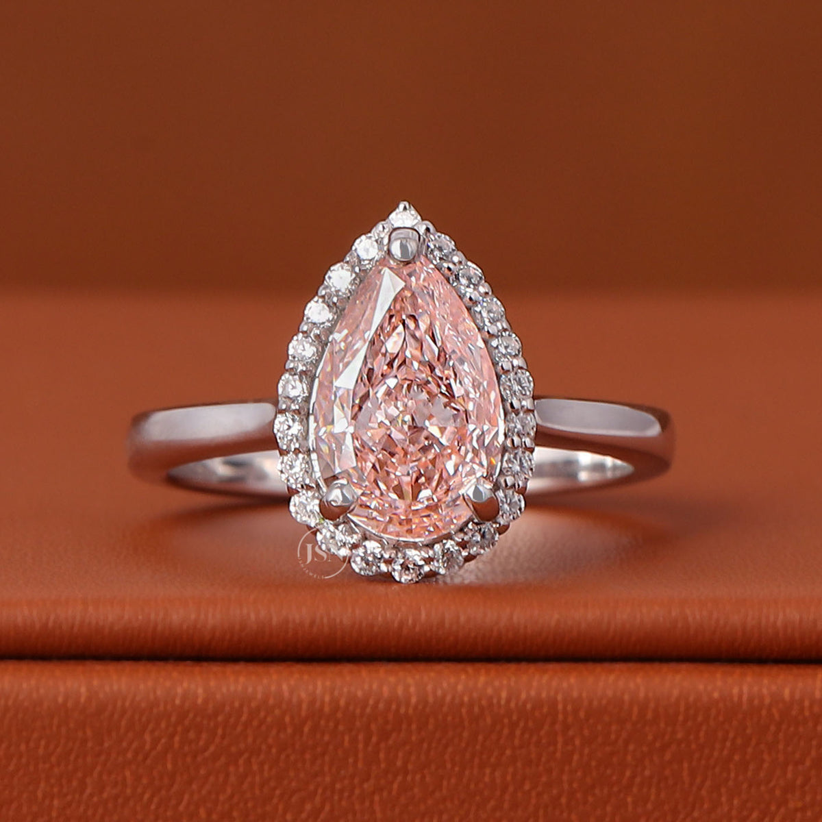 2 Carat Pink Pear Cut Lab Grown Diamond Halo Engagement Ring 14k Solid Gold
