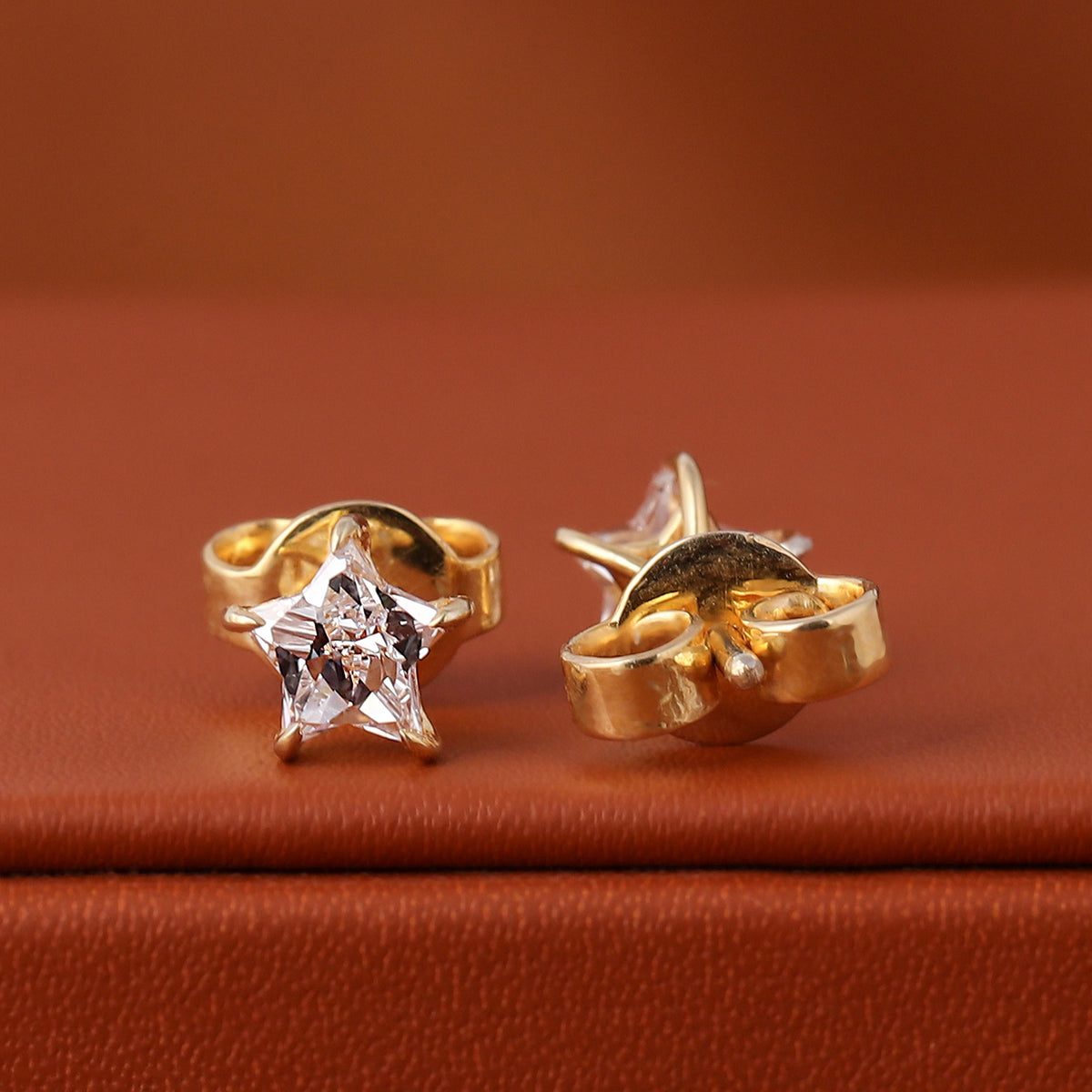 Star Cut Lab Diamond Stud Earrings 14K Solid Gold Minimalist Everyday Earrings Celestial Jewelry