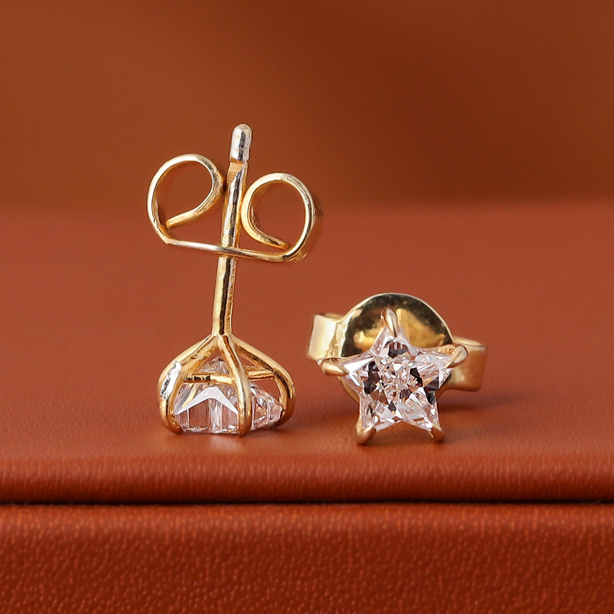 Star Cut Lab Diamond Stud Earrings 14K Solid Gold Minimalist Everyday Earrings Celestial Jewelry
