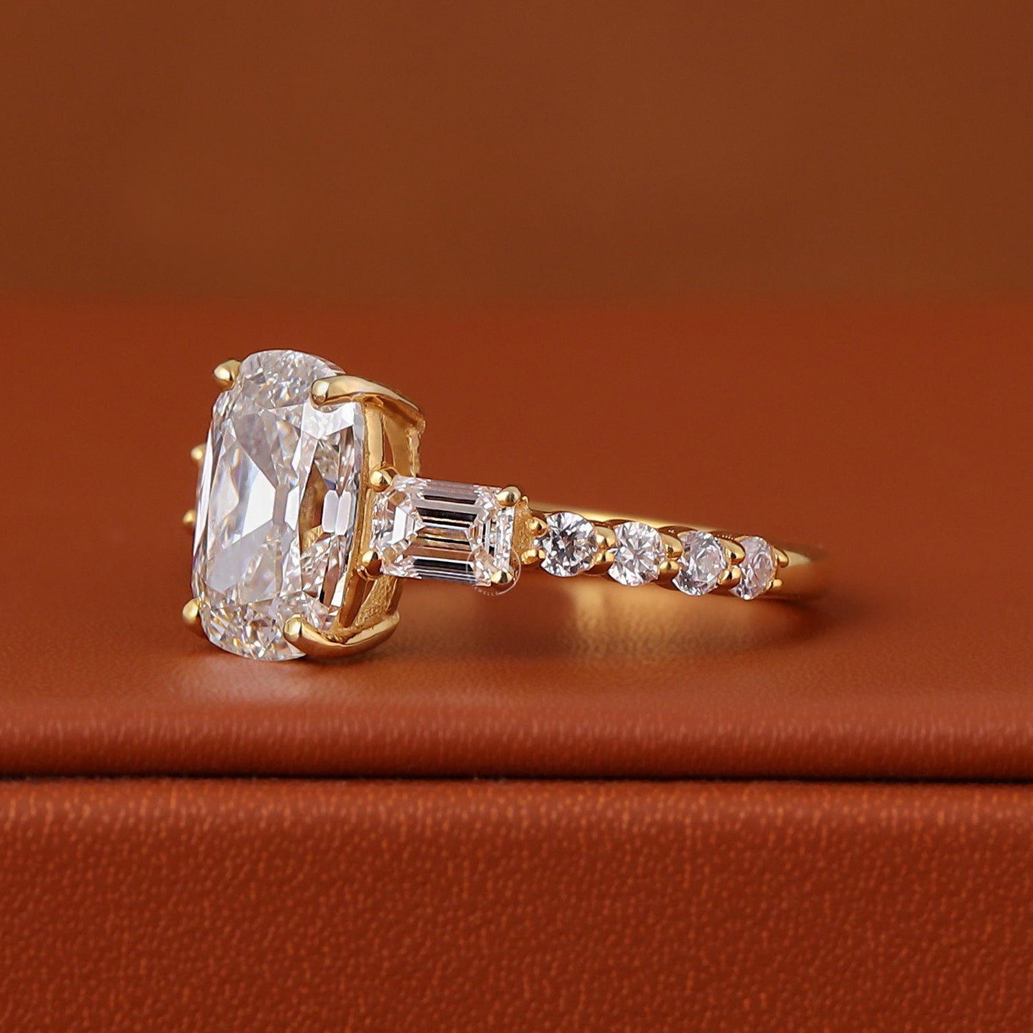 3 CT Cushion Old Mine Cut Diamond Ring Real Lab Grown Diamond Ring Lab Diamond Three Stone Anniversary Ring Vintage Style Pave Ring