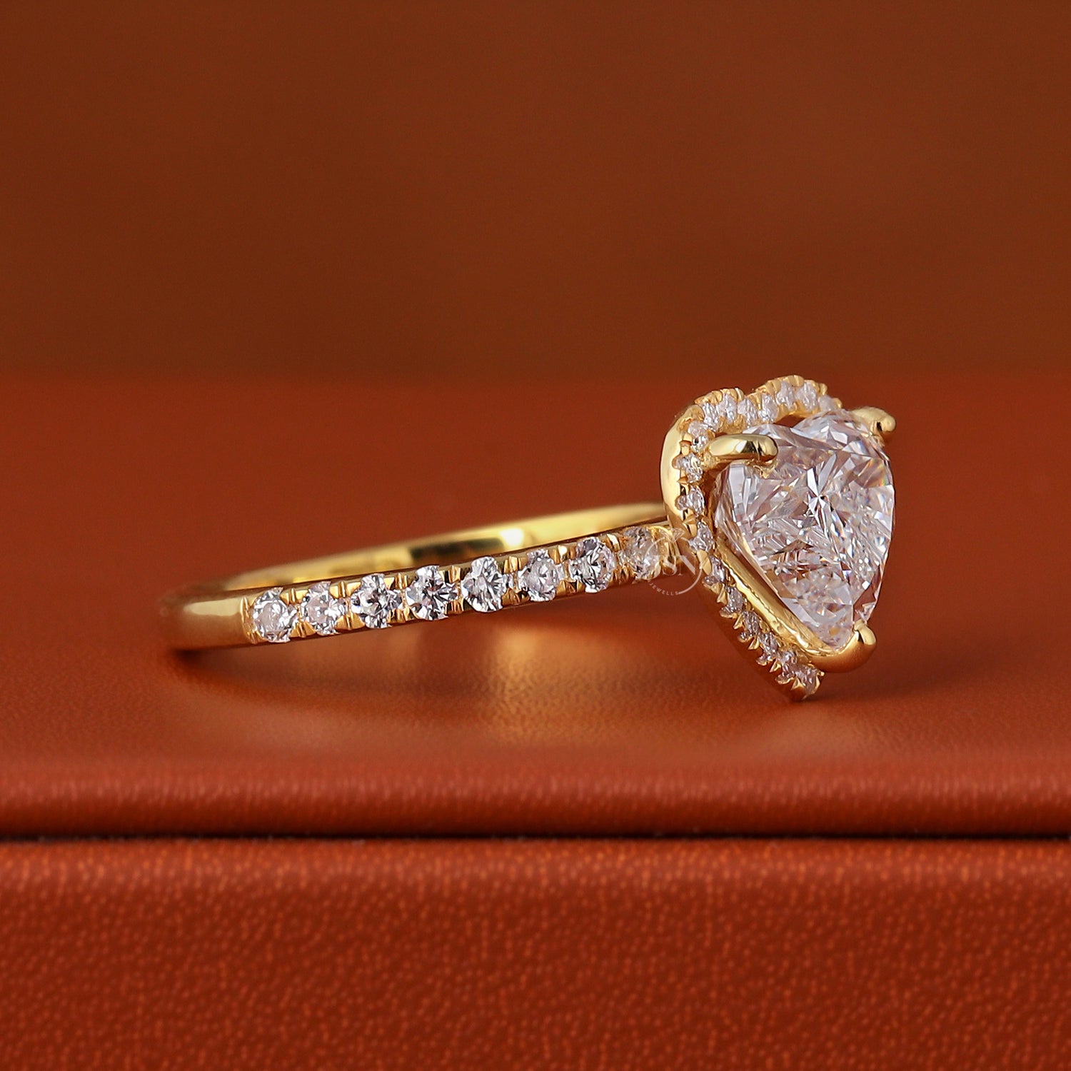 1 to 3 Carat Heart Lab Grown Diamond Engagement Ring IGI Certified Halo Pave Wedding Ring