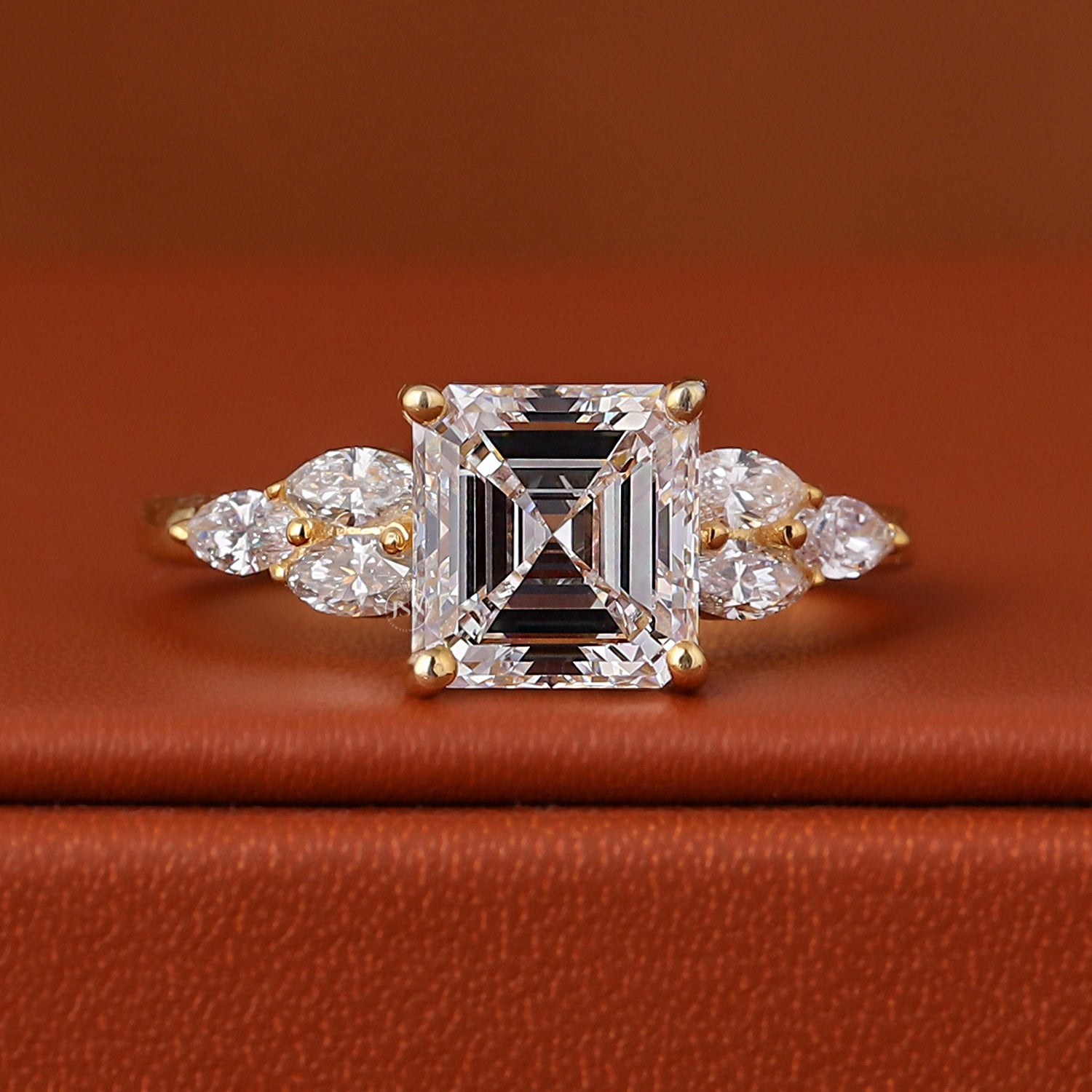 Asscher Cut Lab Grown Diamond Engagement Ring, 2.0 Carat Cluster Setting, IGI Certified Wedding