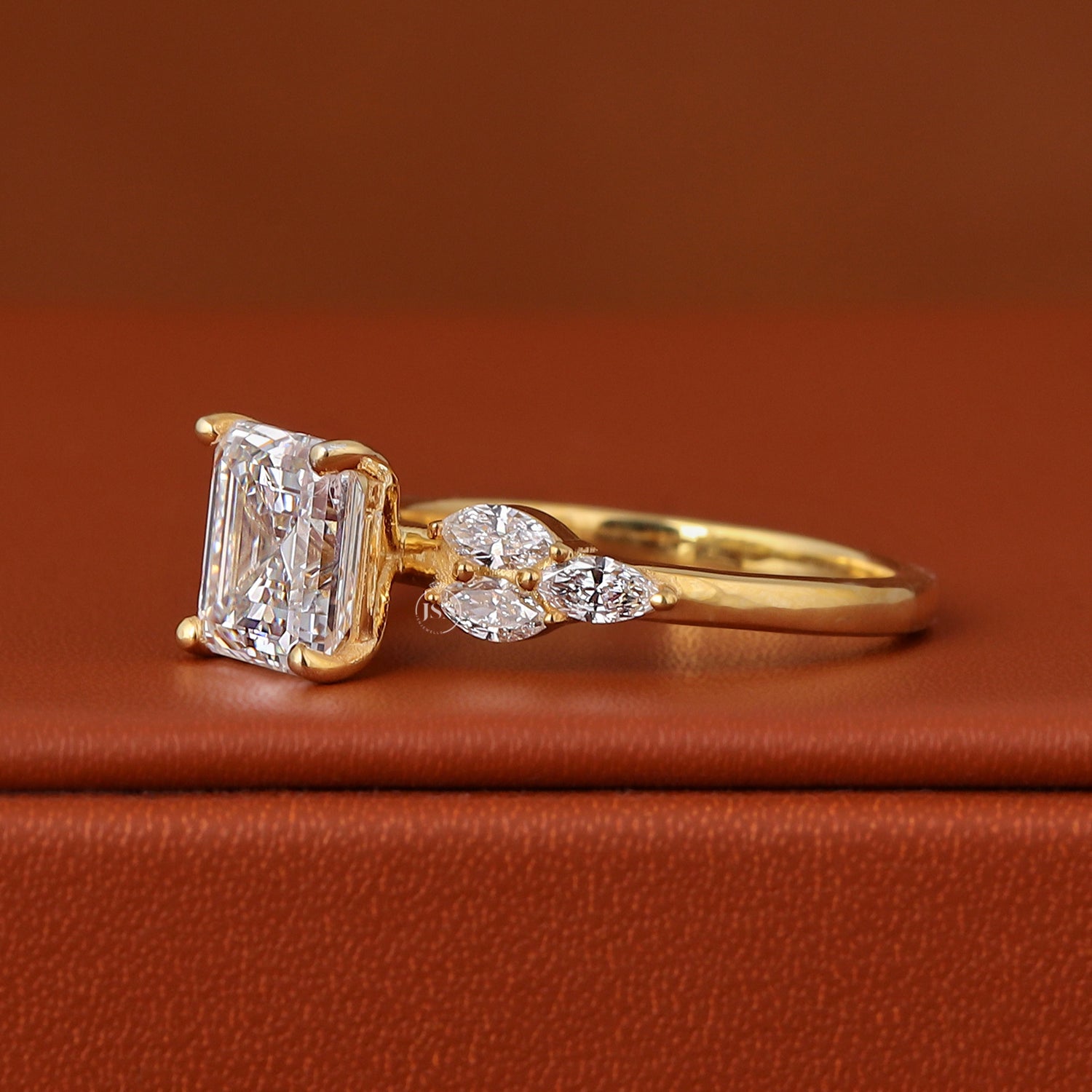 Asscher Cut Lab Grown Diamond Engagement Ring, 2.0 Carat Cluster Setting, IGI Certified Wedding