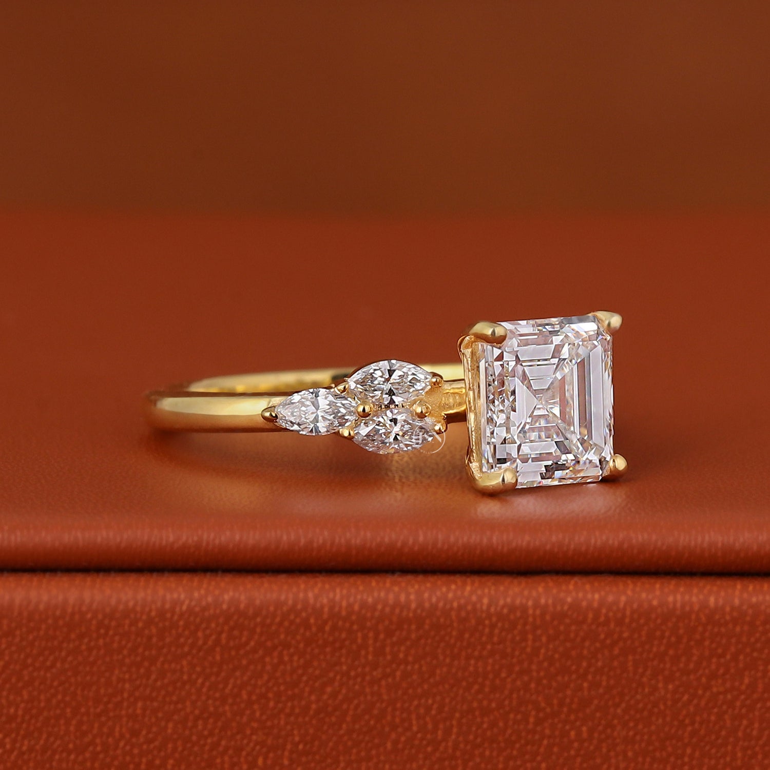 Asscher Cut Lab Grown Diamond Engagement Ring, 2.0 Carat Cluster Setting, IGI Certified Wedding