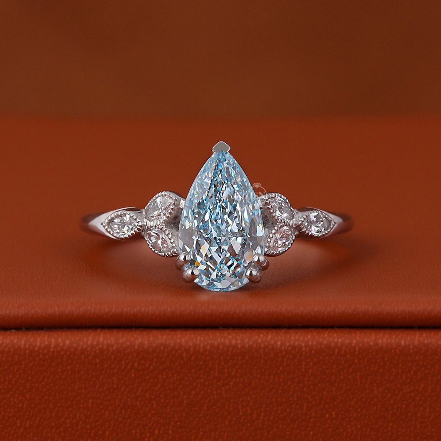 2.50 Pear Blue Lab Diamond Engagement Ring, 10K 14K 18K Solid Gold Anniversary Ring