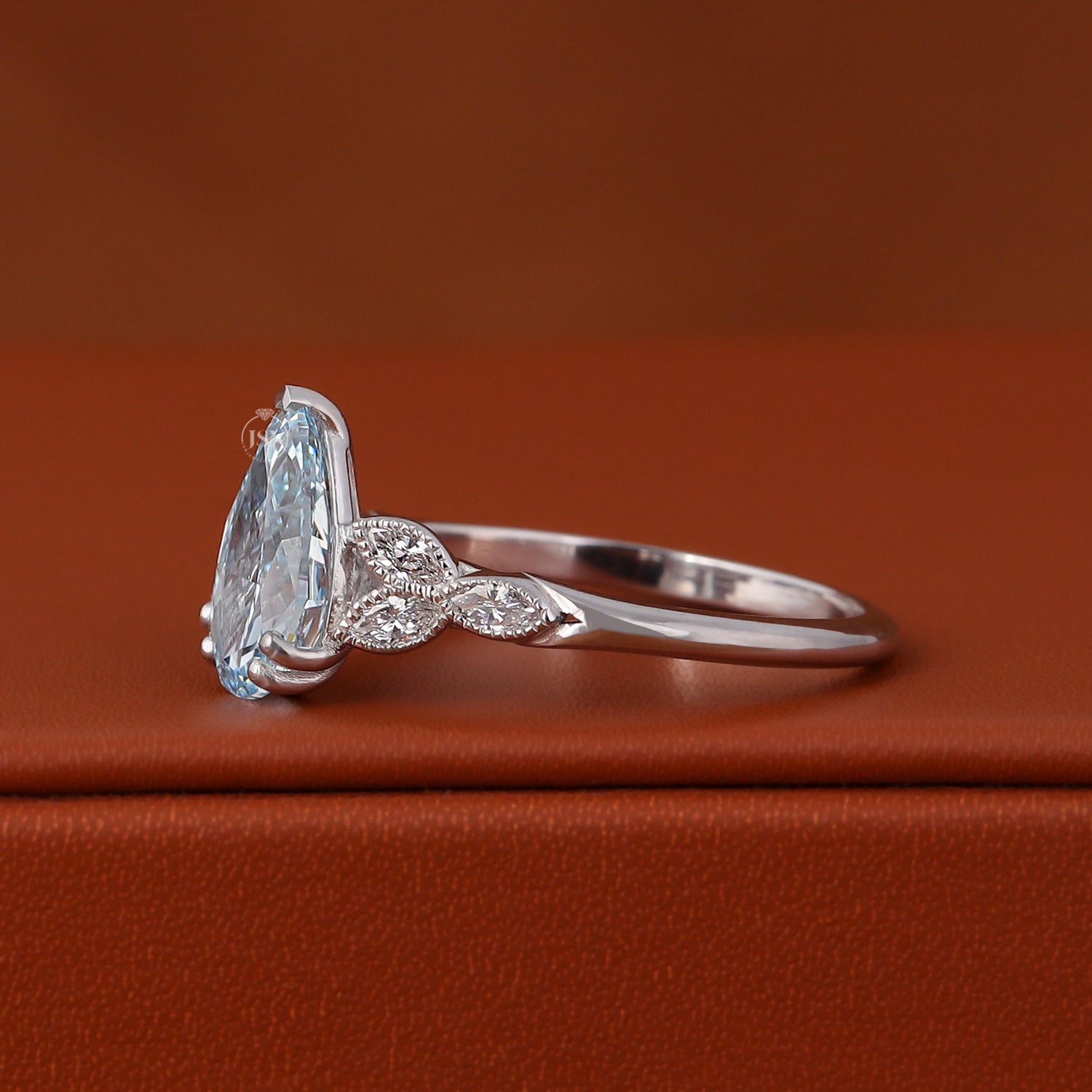 2.50 Pear Blue Lab Diamond Engagement Ring, 10K 14K 18K Solid Gold Anniversary Ring