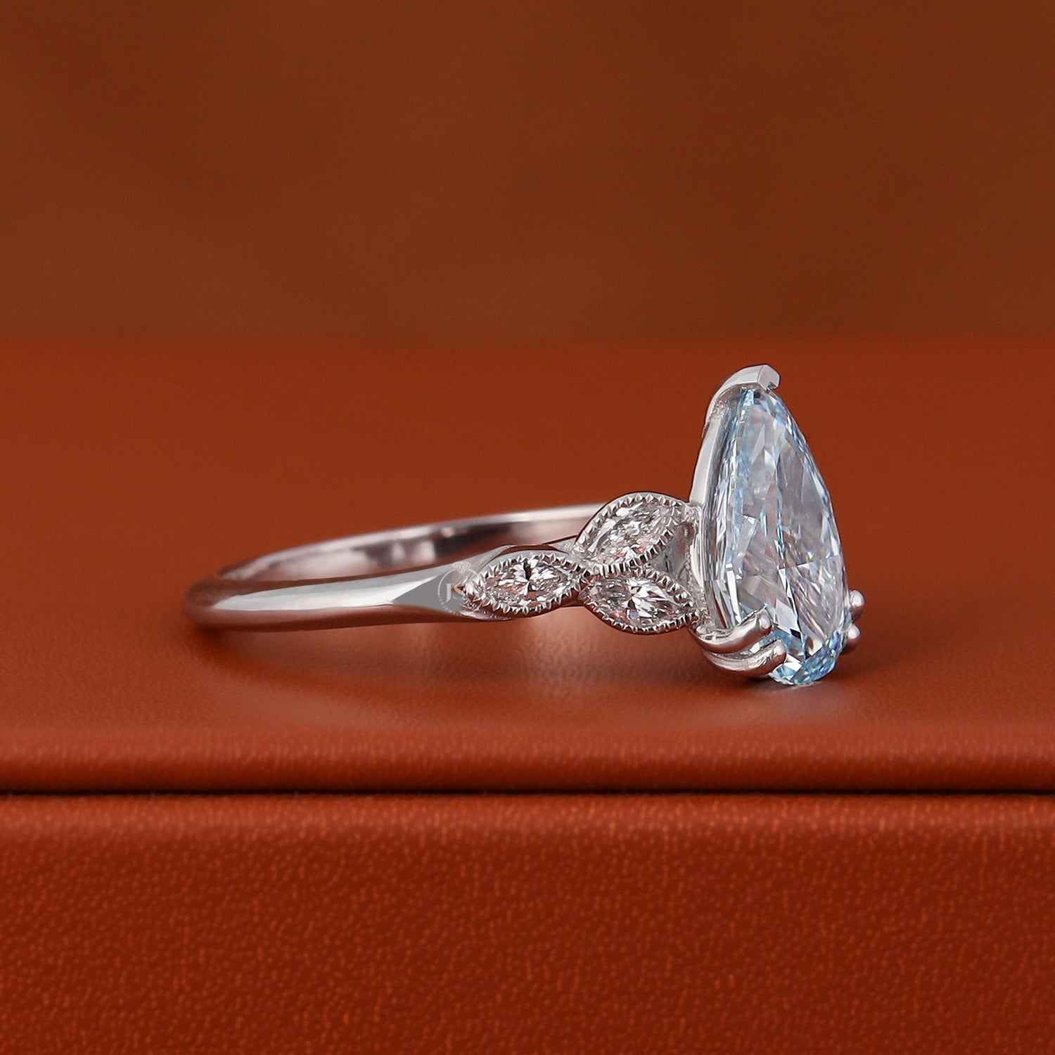 2.50 Pear Blue Lab Diamond Engagement Ring, 10K 14K 18K Solid Gold Anniversary Ring