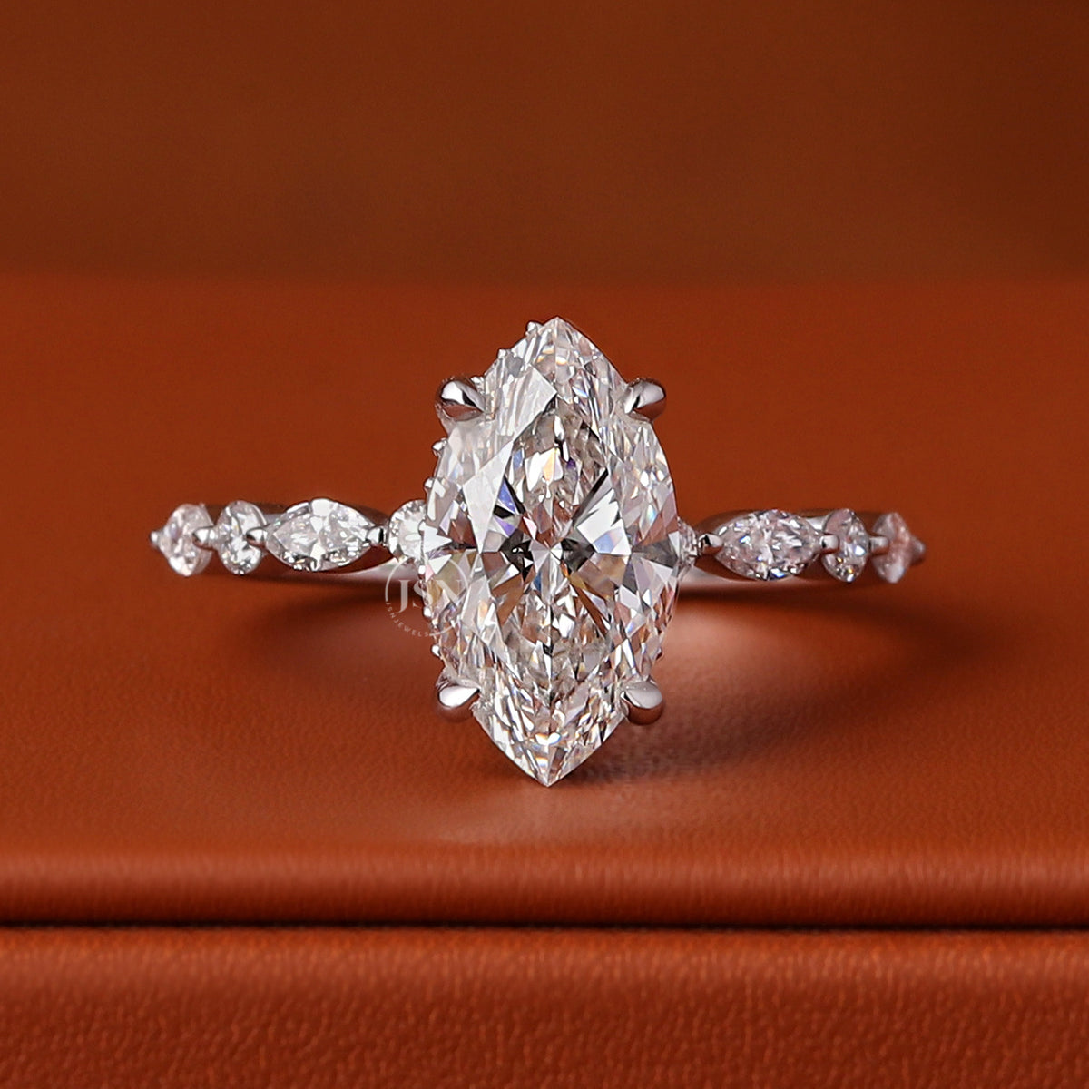 IGI Certified Marquise Cut Lab Grown Diamond Engagement Ring Hidden Halo Pave 14k Gold