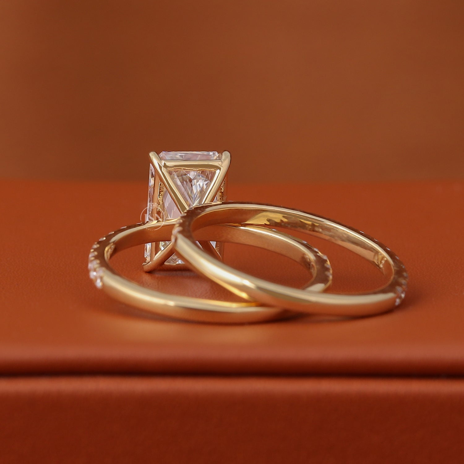 3 Carat Radiant Cut Lab Diamond Bezel Engagement Ring Set, Pave Band (IGI Certified)