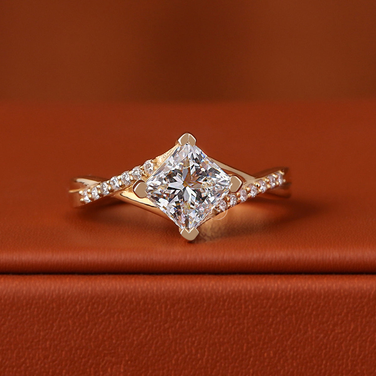 1 to 3 CT Princess Cut Lab Grown Diamond Engagement Ring Twisted Pave 14k Gold IGI Certified