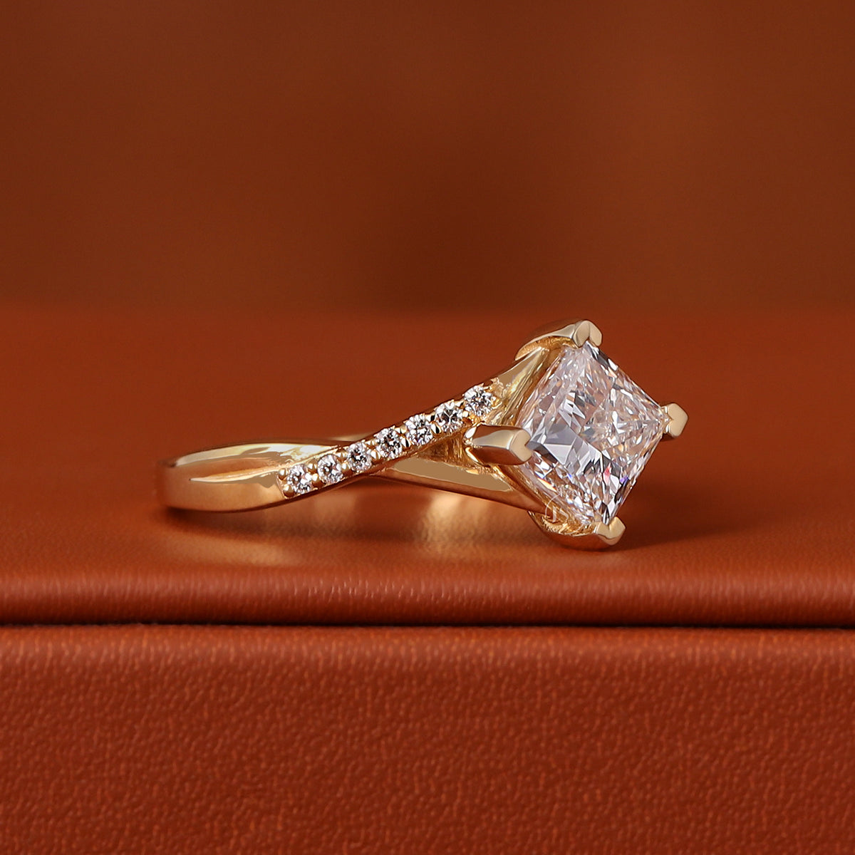 1 to 3 CT Princess Cut Lab Grown Diamond Engagement Ring Twisted Pave 14k Gold IGI Certified