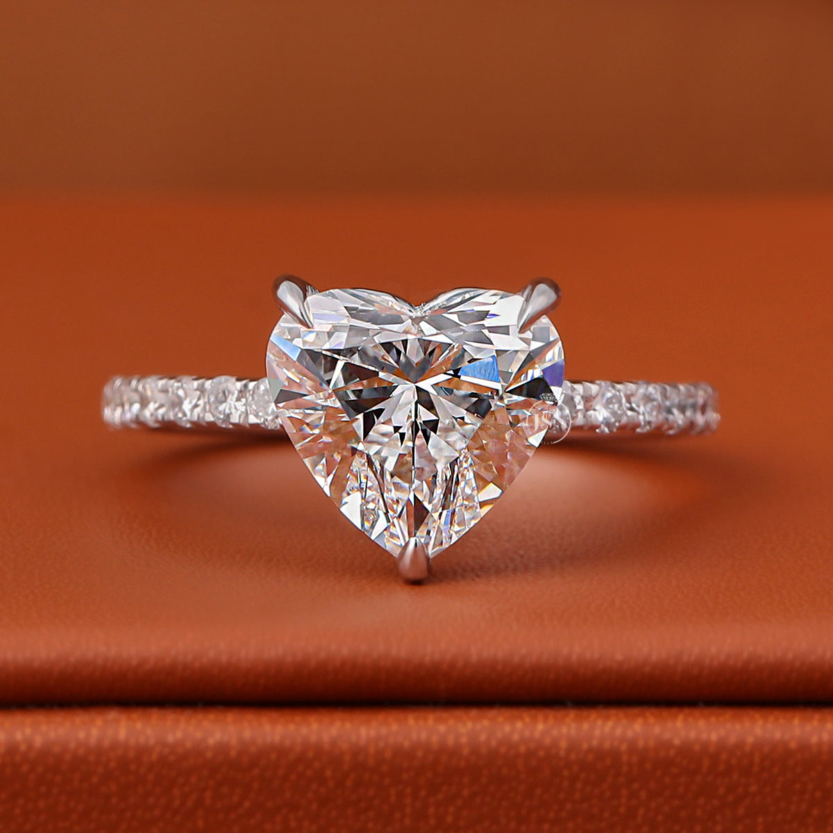 2 Carat Heart Lab Grown Diamond Engagement Ring, White Gold Pave Band (IGI Certified)