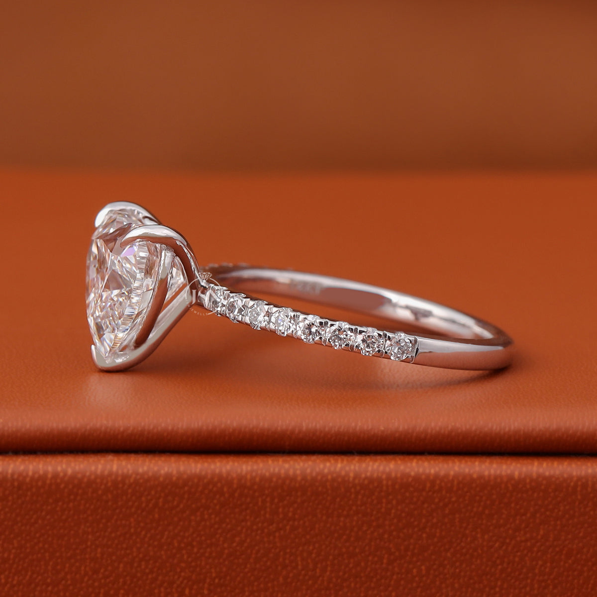 2 Carat Heart Lab Grown Diamond Engagement Ring, White Gold Pave Band (IGI Certified)