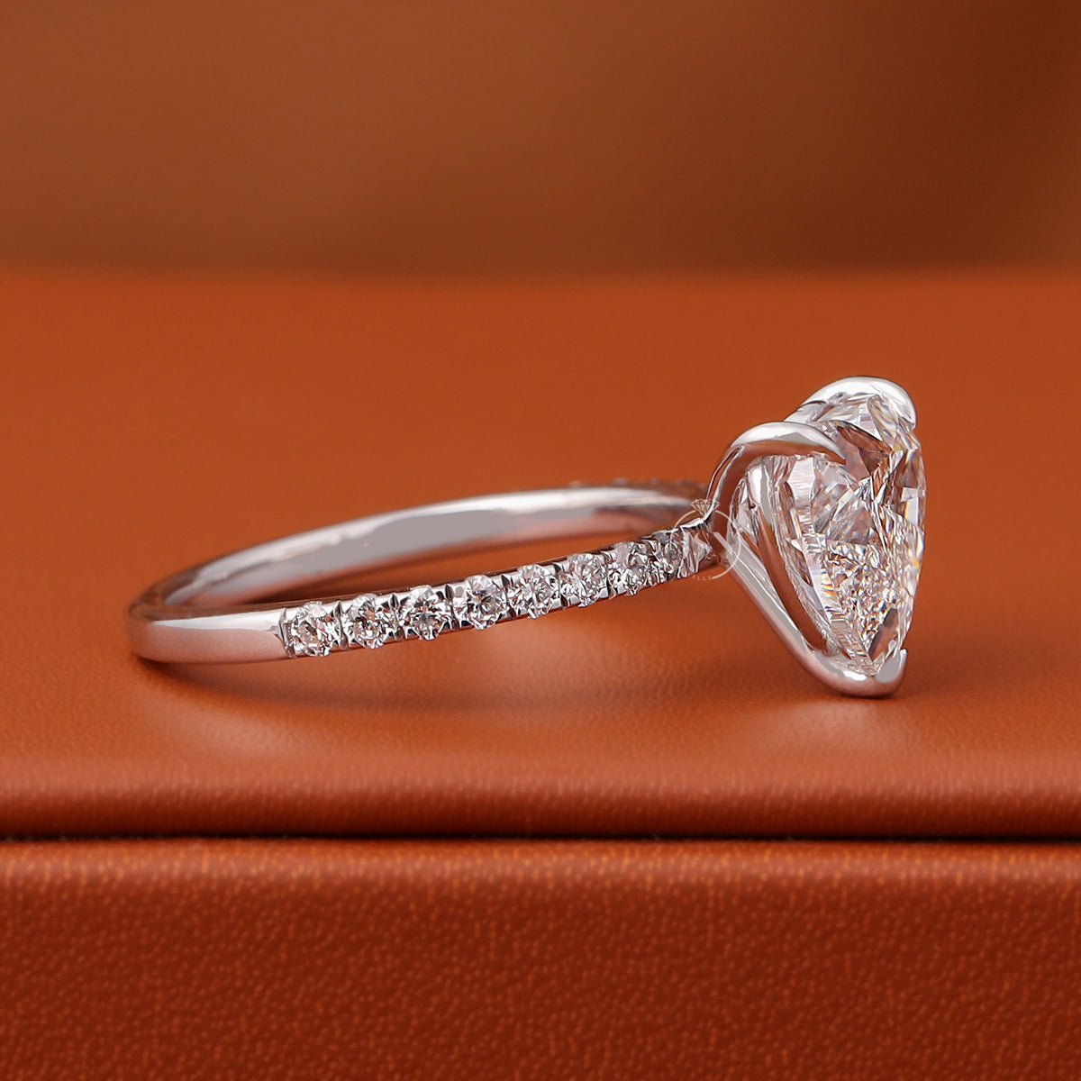 2 Carat Heart Lab Grown Diamond Engagement Ring, White Gold Pave Band (IGI Certified)
