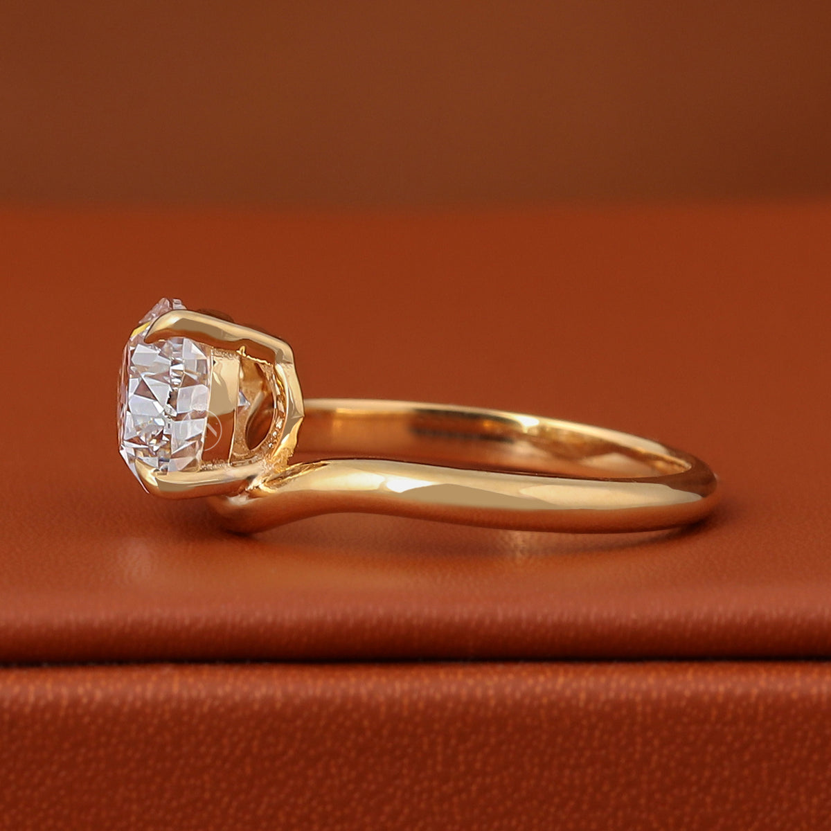 2 CT Pear Cut Lab Grown Diamond Ring, 14K Yellow Gold, Curved Solitaire Setting